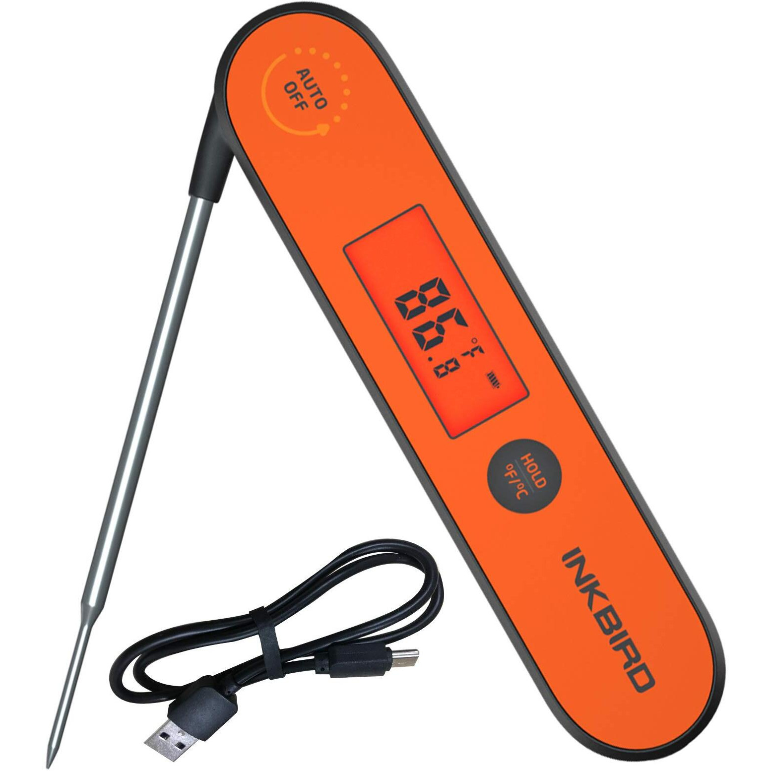 Inkbird Instant Read Meat Thermometer Iht-1P, Digital Waterproof Rechargeable Food Thermometer With Calibration, Magnet, Backlight For Cooking, Grill, Smoker, Kitchen, Turkey