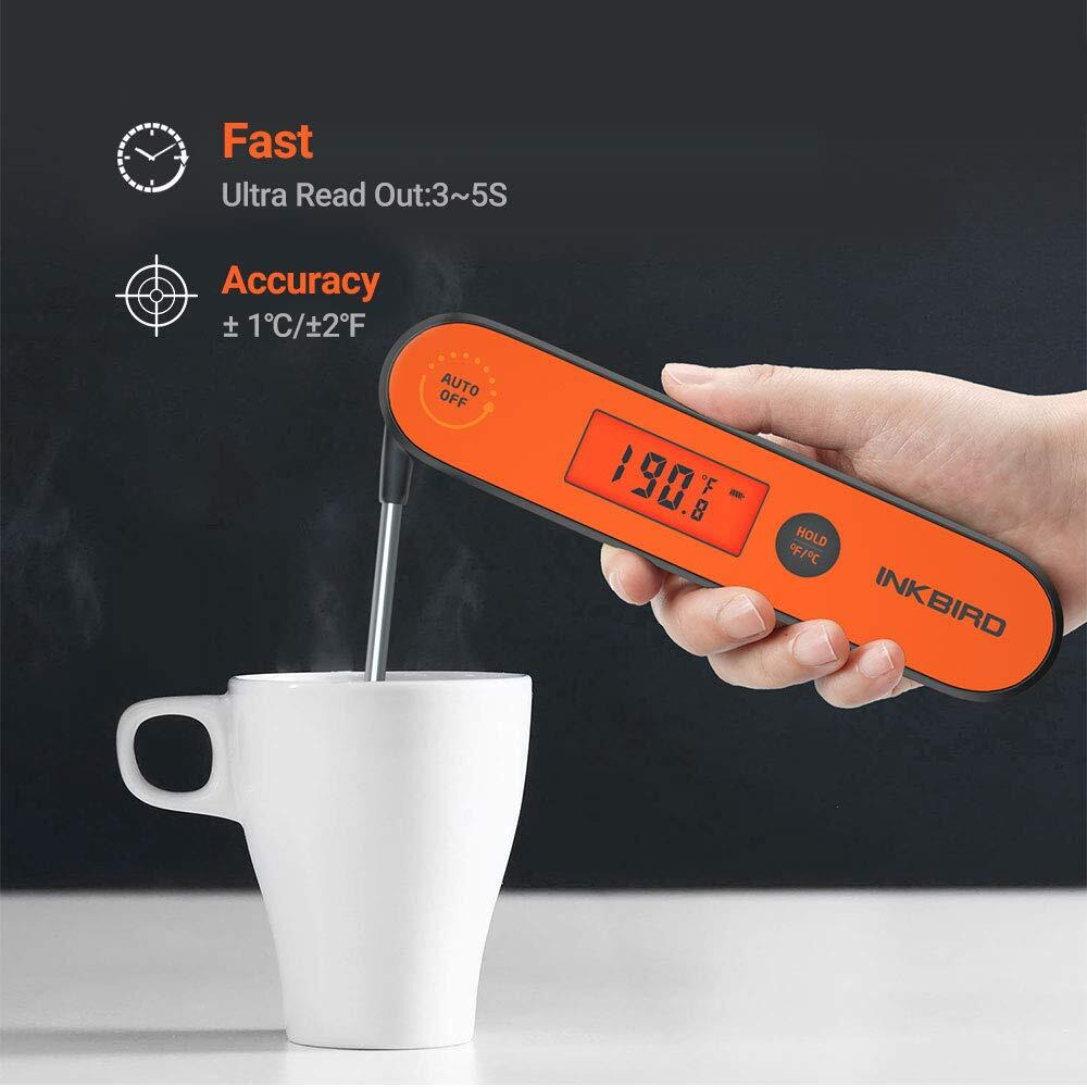Inkbird Instant Read Meat Thermometer Iht-1P, Digital Waterproof Rechargeable Food Thermometer With Calibration, Magnet, Backlight For Cooking, Grill, Smoker, Kitchen, Turkey
