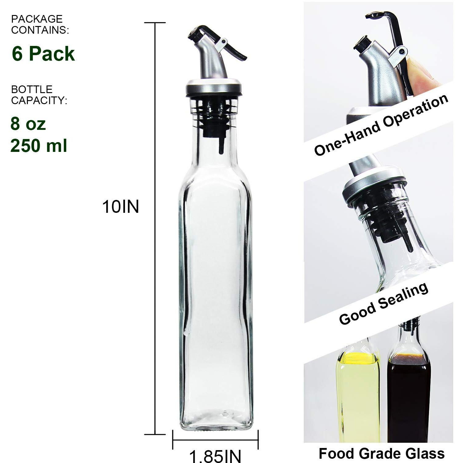 Yeboda 8Oz Clear Glass Olive Oil Dispenser Bottles, And Vinegar Cruet Bottle Includes Pourers, Funnel Labels, Cooking Container For Kitchen 6 Pack