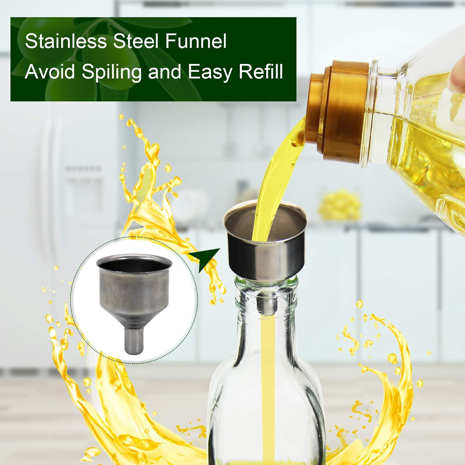 Yeboda 8Oz Clear Glass Olive Oil Dispenser Bottles, And Vinegar Cruet Bottle Includes Pourers, Funnel Labels, Cooking Container For Kitchen 6 Pack