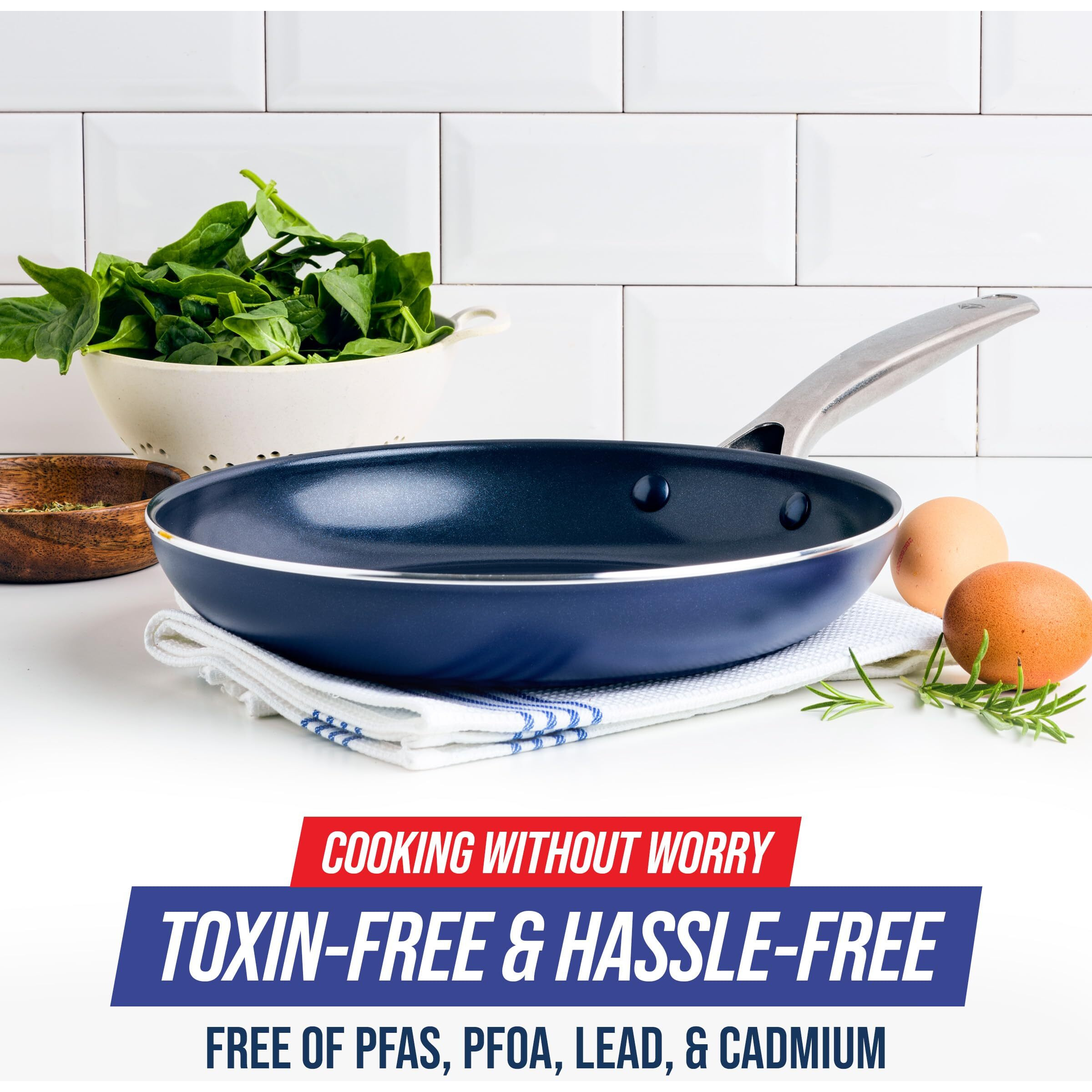 Blue Diamond Cookware Diamond Infused Ceramic Nonstick 10"" Frying Pan Skillet, Pfas-Free, Dishwasher Safe, Oven Safe, Blue