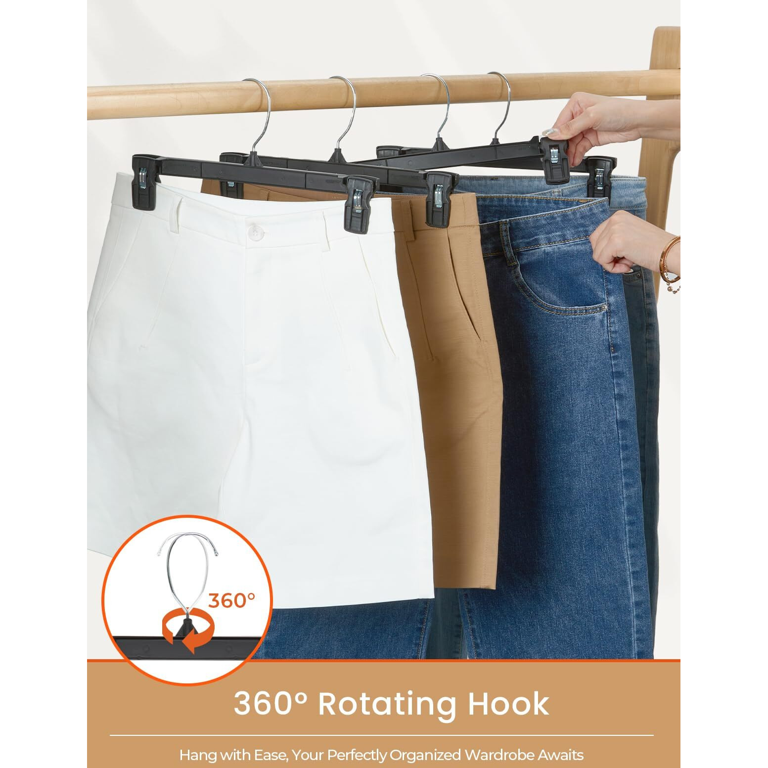 House Day Skirt Hangers 25 Pcs 10Inch Black Plastic Pants Hangers With Non-Slip Big Clips And 360 Swivel Hook, Durable Sturdy Plastic, Space-Saving Shape, Elegant For Closet Organizing