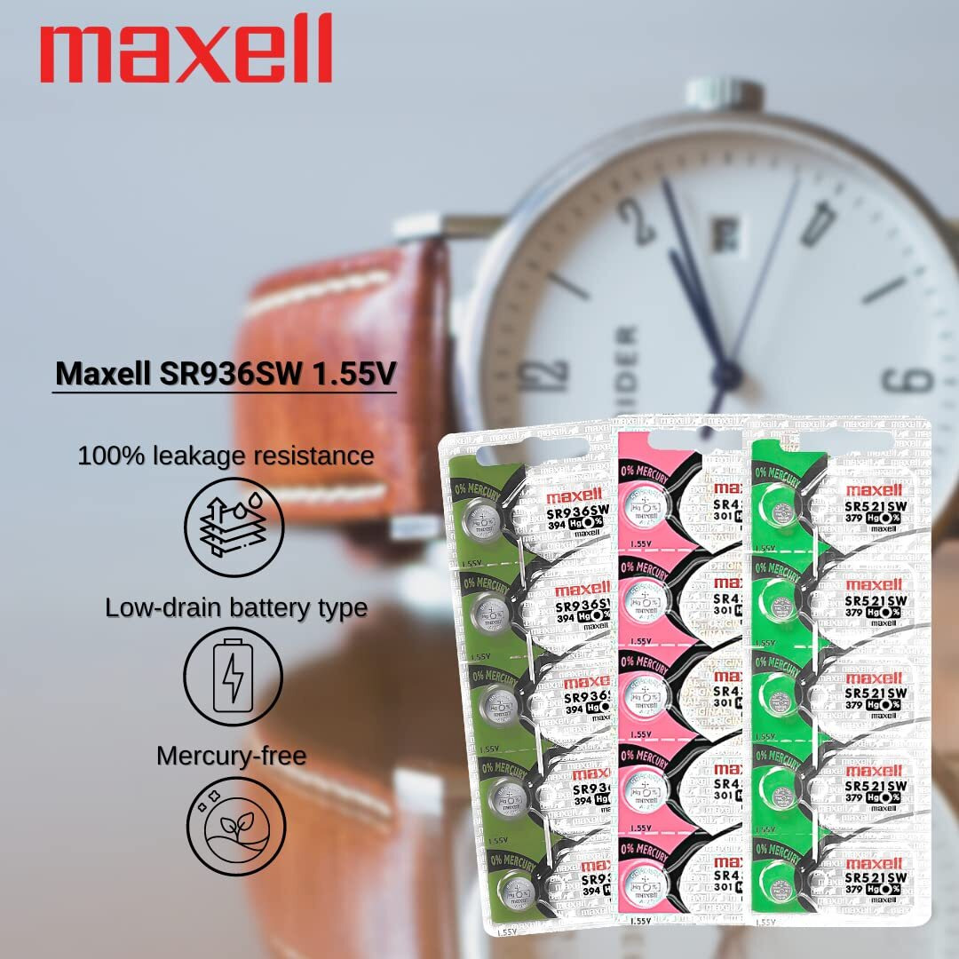 Maxell Watch Battery Button Cell Sr936Sw 394 Pack Of 5 Batteries