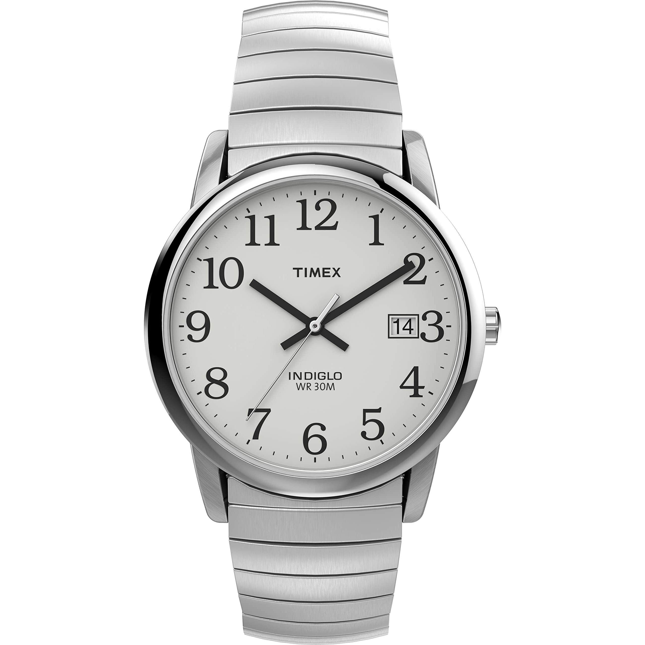 Timex Men's Easy Reader 35Mm Watch - Silver-Tone Case White Dial With Silver-Tone Tapered Expansion Band