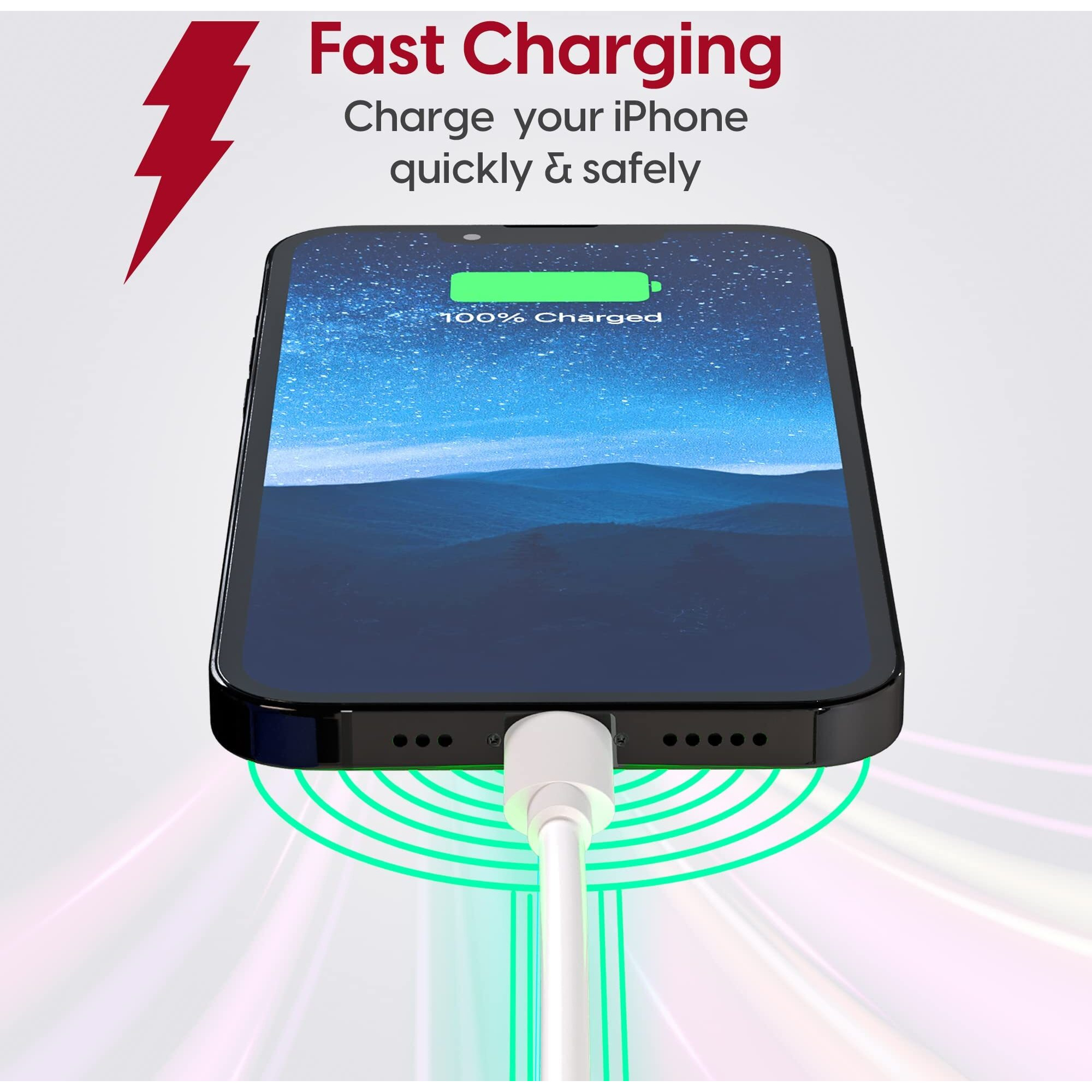 Talkworks Fast-Charge Lightning Cable-Mfi-Certified For Apple Iphone 14, 14 Pro, 14 Plus, 13 , 13 Pro , 12, 11 Pro/Max/Mini/Plus, Xr, Xs/Max, Airpods - 10Ft Long, Heavy-Duty Cord, White