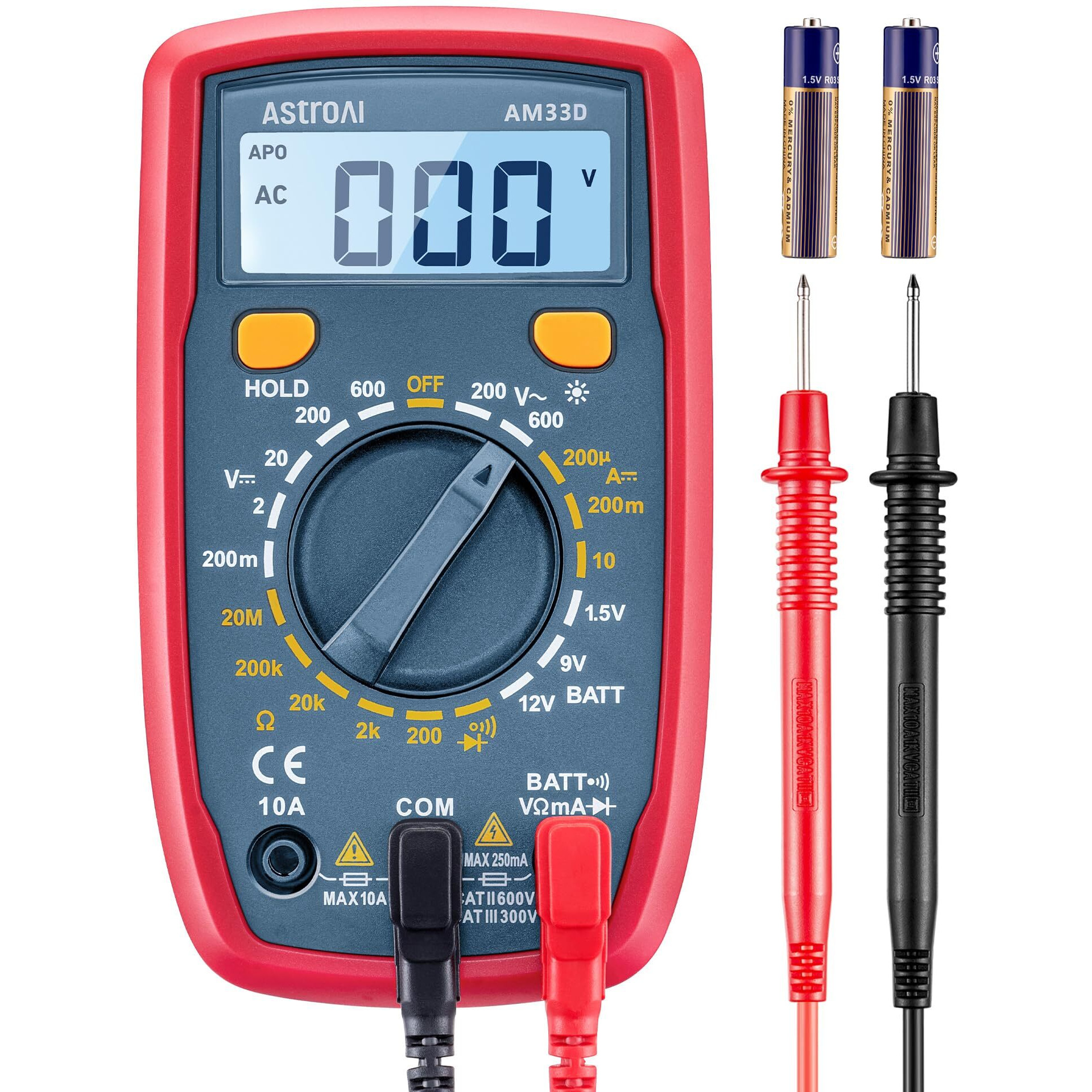 Astroai Digital Multimeter Tester 2000 Counts With Dc Ac Voltmeter And Ohm Volt Amp Meter Measures Voltage, Current, Resistance, Continuity And Diode, Blue