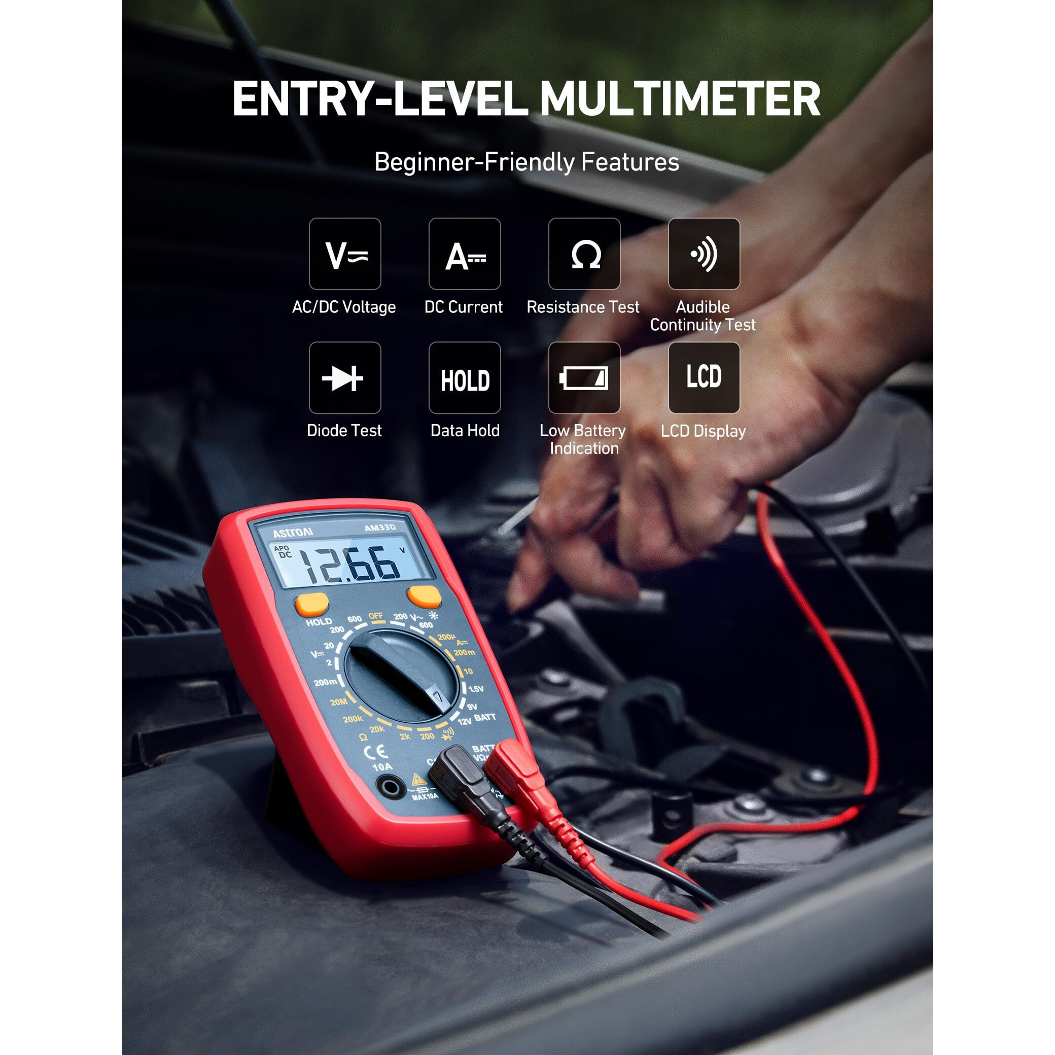 Astroai Digital Multimeter Tester 2000 Counts With Dc Ac Voltmeter And Ohm Volt Amp Meter Measures Voltage, Current, Resistance, Continuity And Diode, Blue