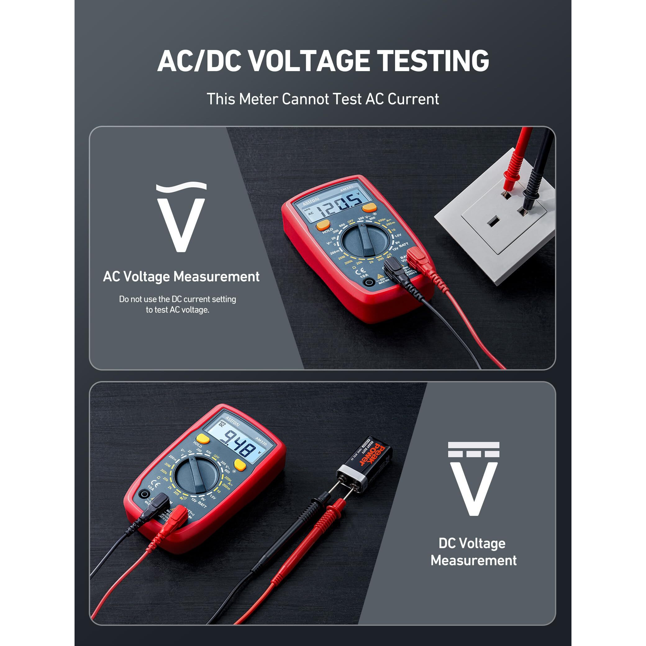 Astroai Digital Multimeter Tester 2000 Counts With Dc Ac Voltmeter And Ohm Volt Amp Meter Measures Voltage, Current, Resistance, Continuity And Diode, Blue