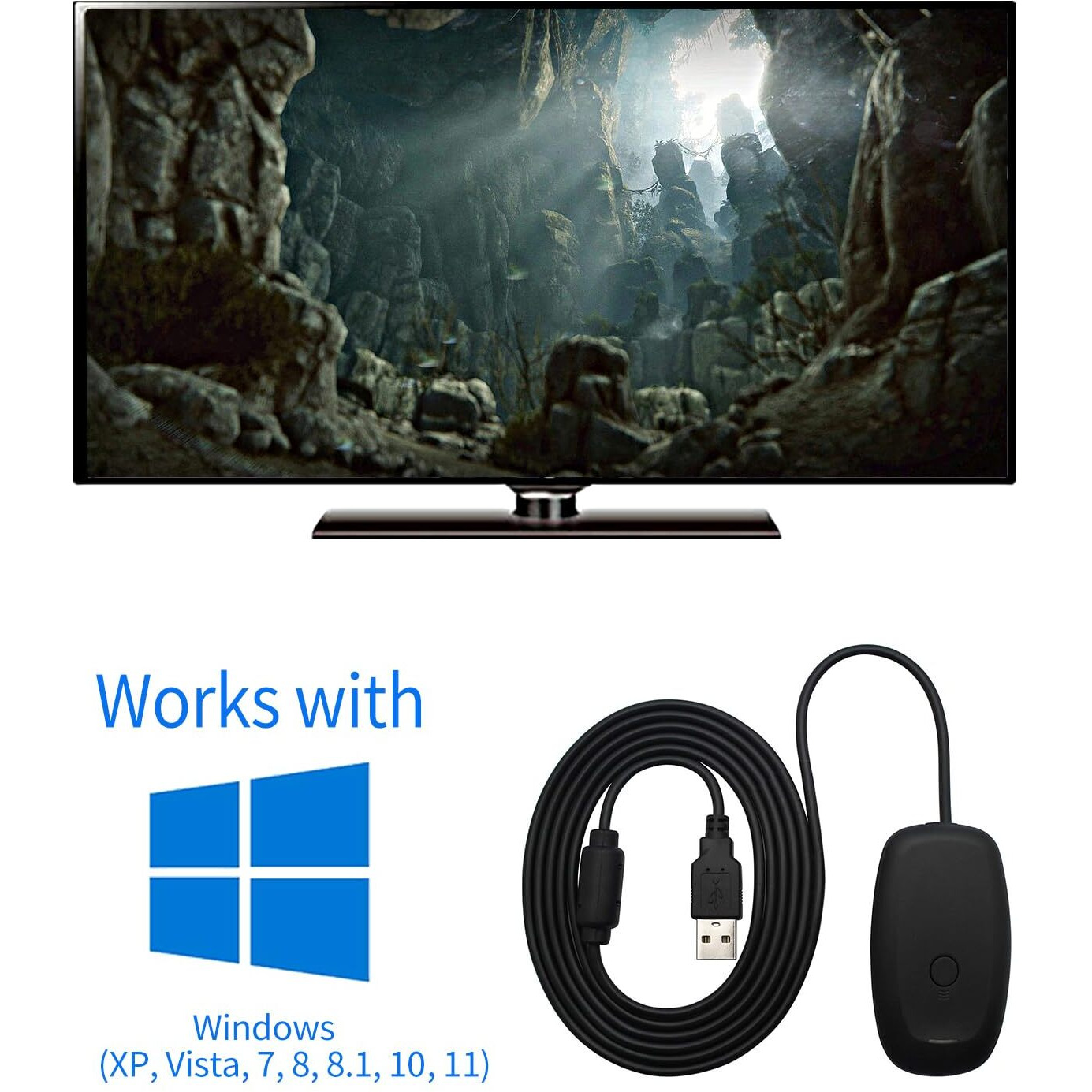 Ostent Usb Wireless Controller Pc Laptop Computer Receiver For Microsoft Xbox 360 Slim Game Color Black