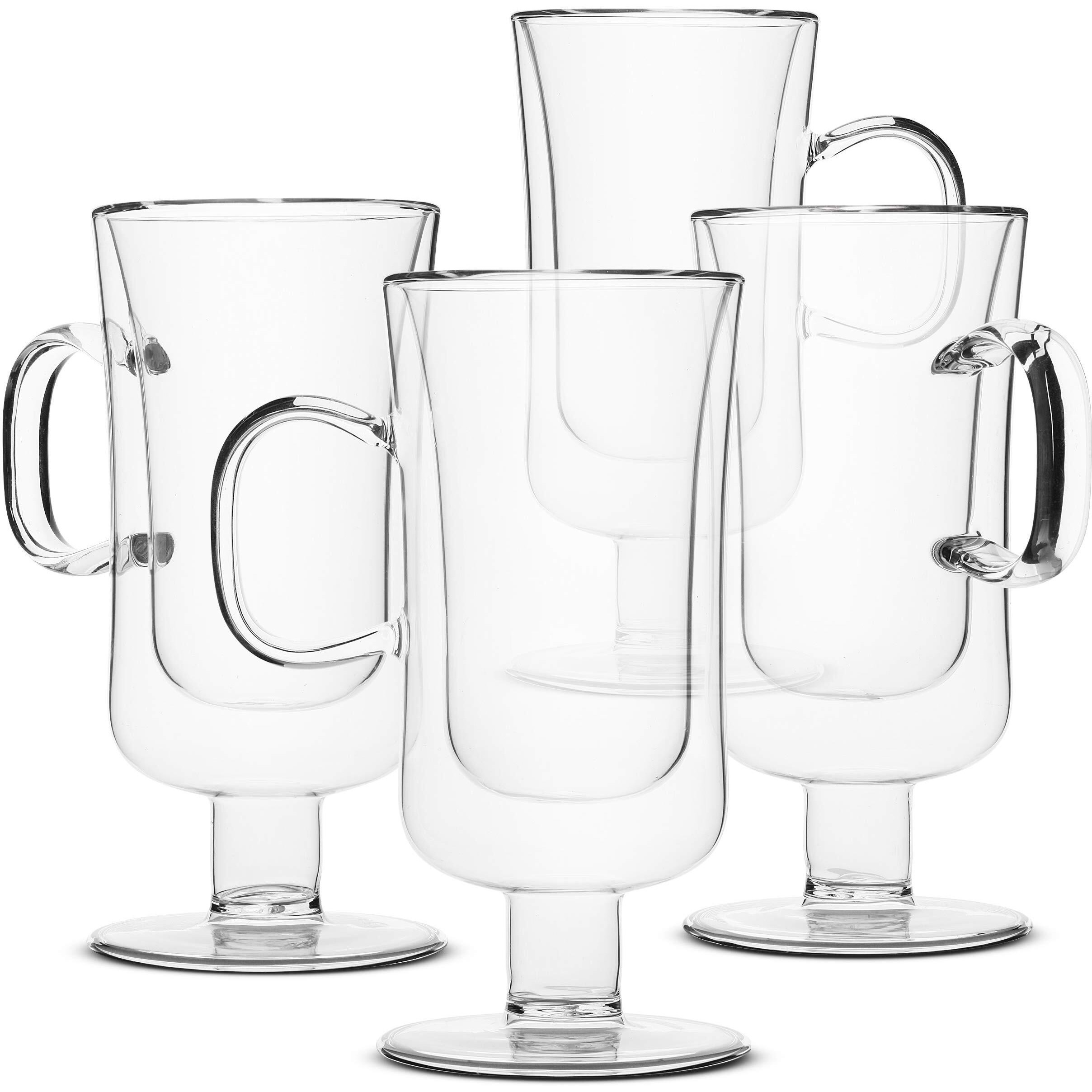 Btat- Irish Coffee Mug, Coffee Glass, Set Of 4 (10Oz, 300Ml), Double Wall Glass Irish Coffee Cup, Tea Cups, Latte Cups, Glass Coffee Mug, Beer Glasses, Latte Mug, Clear Mugs, Christmas Gifts