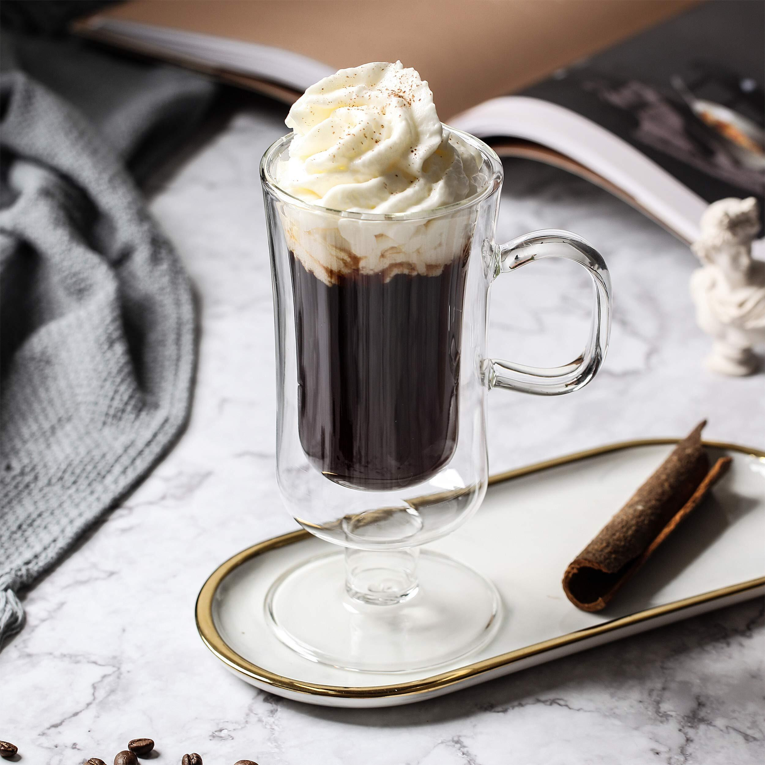 Btat- Irish Coffee Mug, Coffee Glass, Set Of 4 (10Oz, 300Ml), Double Wall Glass Irish Coffee Cup, Tea Cups, Latte Cups, Glass Coffee Mug, Beer Glasses, Latte Mug, Clear Mugs, Christmas Gifts