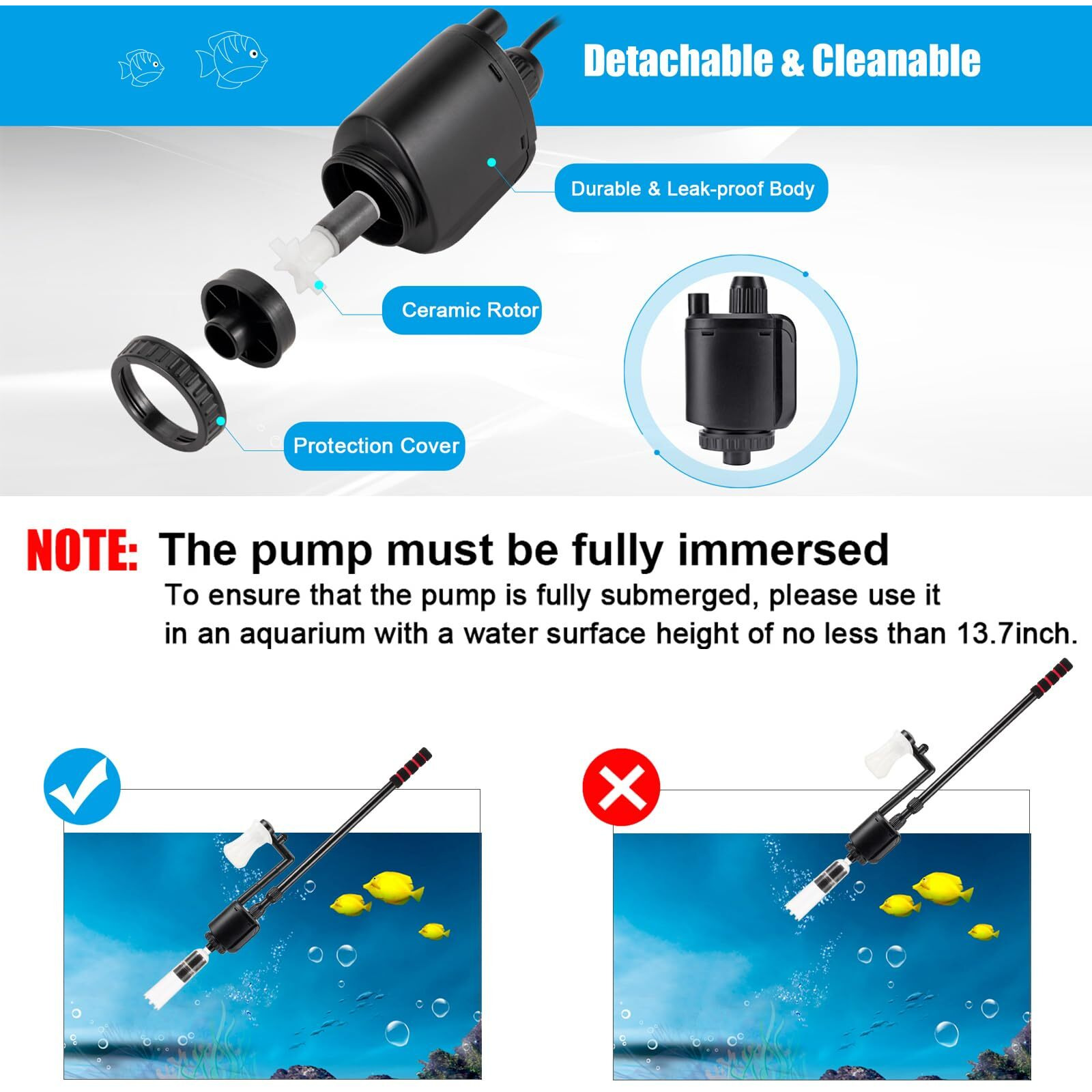 Aqqa Aquarium Gravel Cleaner, 6-In-1 Electric Fish Tanks Gravel Vacuum Cleaner Set For Remove Dirt, Change Water, Wash Sand, Water Shower, Water Circulation (20W, 320Gph)