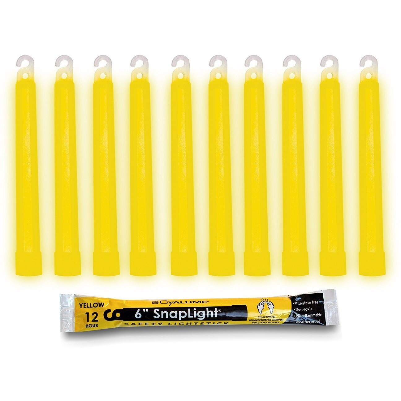 Cyalume Yellow Emergency Glow Sticks - Premium 6    Snaplight Survival Glow Sticks With 8 Hour Duration For Use As Emergency Flares And Hiking Safety Gear (Bulk Pack Of 10 Safety Glow Sticks)