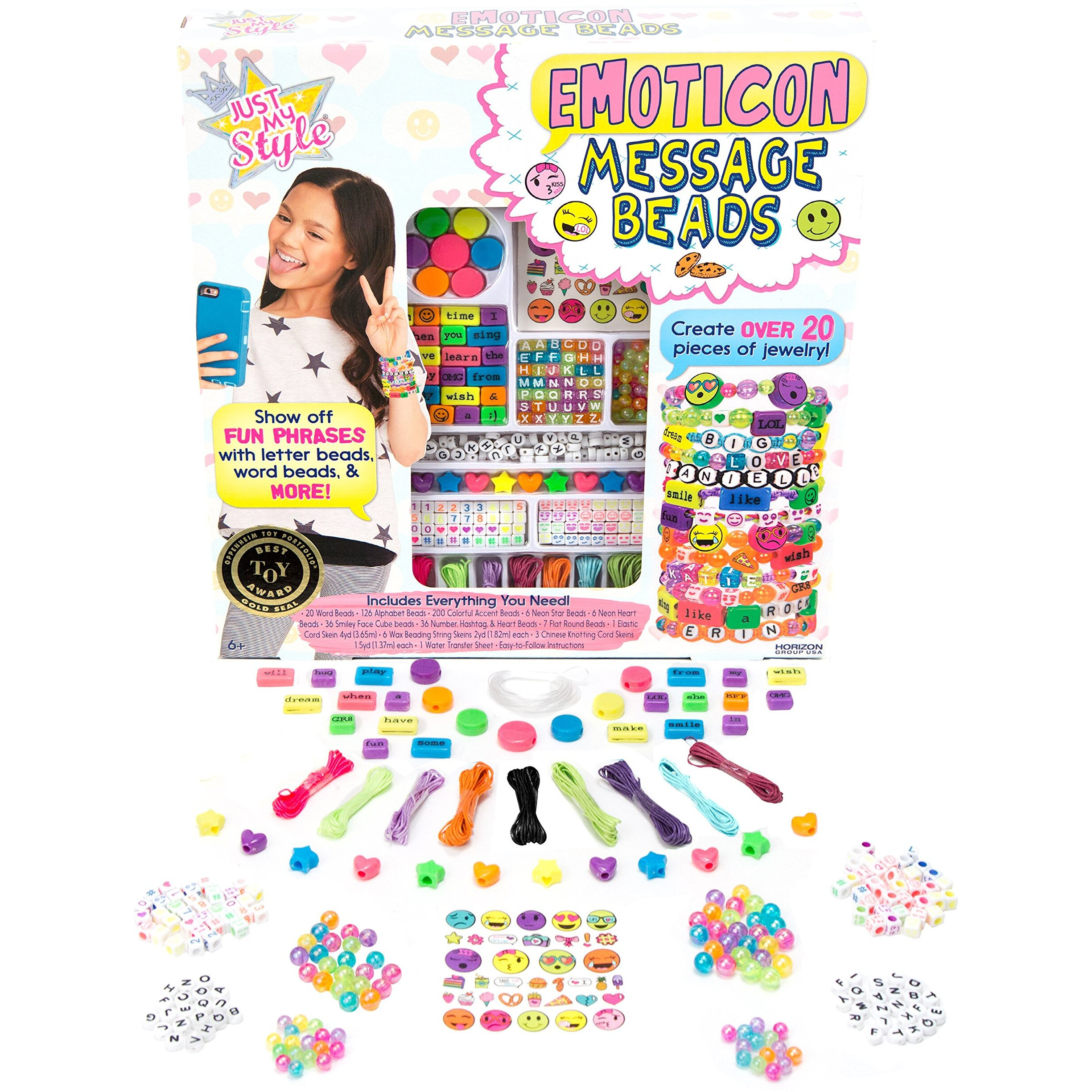 Just My Style Emoticon Message Beads By Horizon Group,Diy 20+ Jewelry Projects Using Symbols & Emoticons.Kit Includes Word Beads,Alphabet Beads,Accent Beads,Star & Heart Shaped Beads,Abc Beads & More
