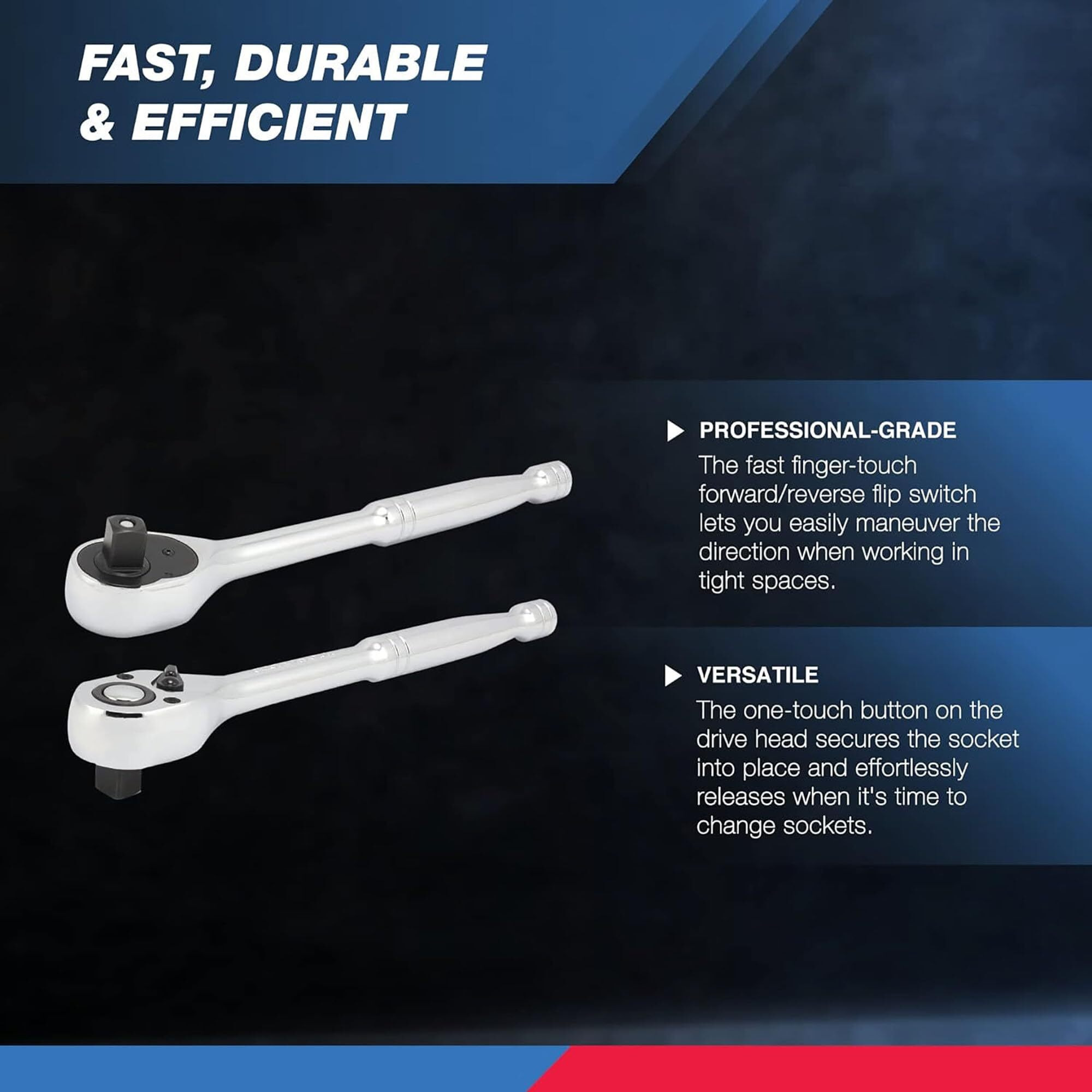 Neiko 03103A 1/2 Inch Ratchet Wrench, 72-Tooth Reversible Ratchet, Quick Release 1/2 Drive Ratchet, 10 Inch Oval Head Socket Wrench, Cr-V Steel Rachet Wrench