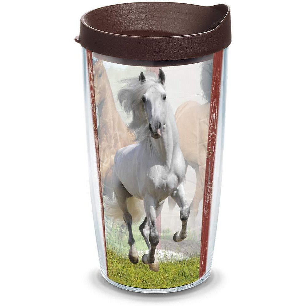 Tervis Running Horses Made In Usa Double Walled Insulated Tumbler Travel Cup Keeps Drinks Cold & Hot, 16Oz, Clear