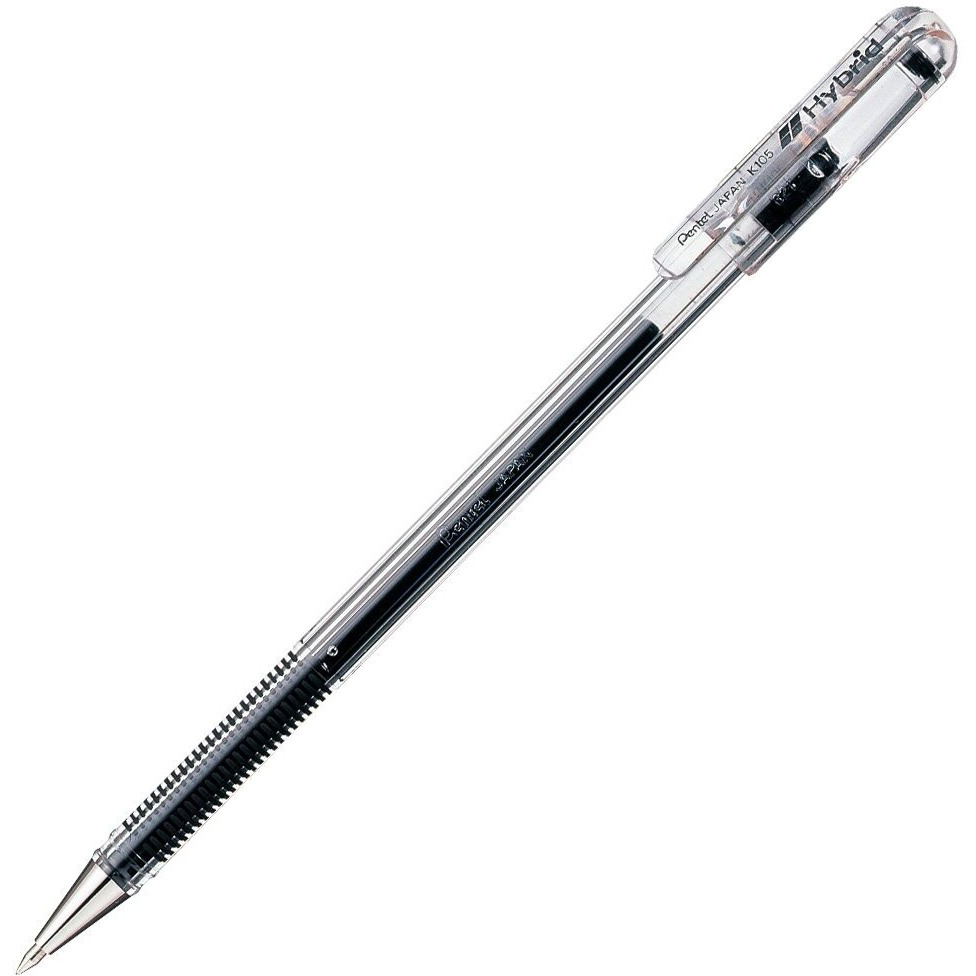 Pentel K105-Ga Water-Based Ballpoint Pen, Hybrid, 0.02 Inches (0.5 Mm), Black, 10 Pieces
