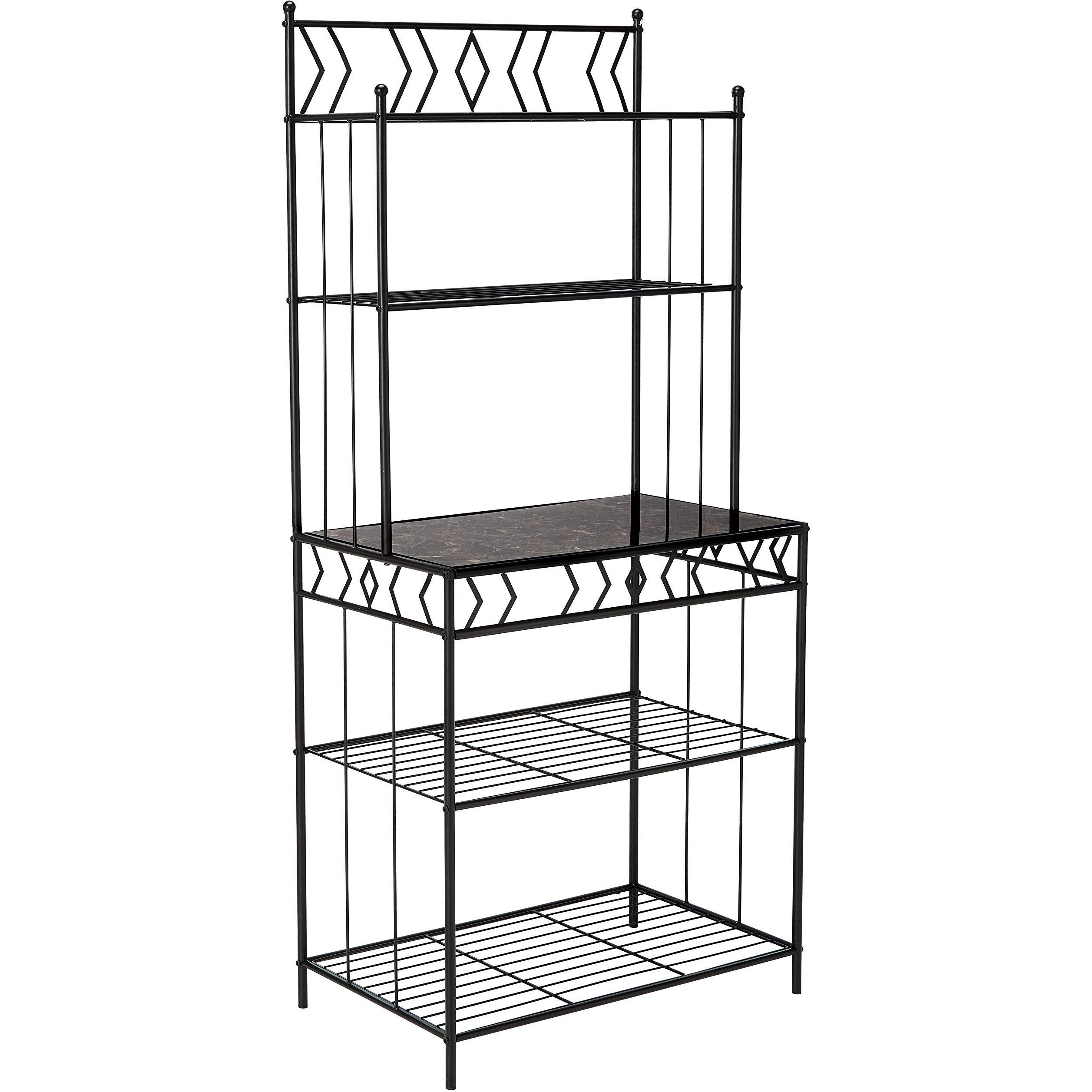 Kings Brand Furniture - 5-Tier Standing Kitchen Bakers Rack For With Storage Microwave Stand, Metal Frame With Marble Finish - Black