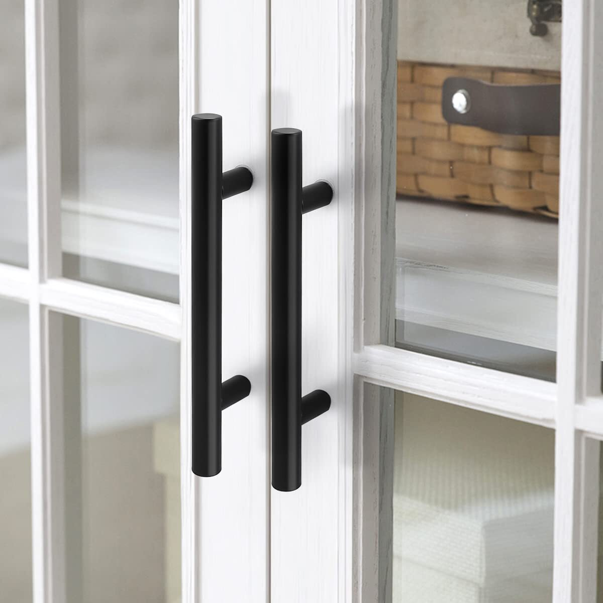 Probrico (20 Pack Black Kitchen Cabinet Pulls, 3-3/4 Inch Hole Centers Round T Bar Handles Modern Cabinet Hardware Cupboard Pull, 6 Inch Total Length