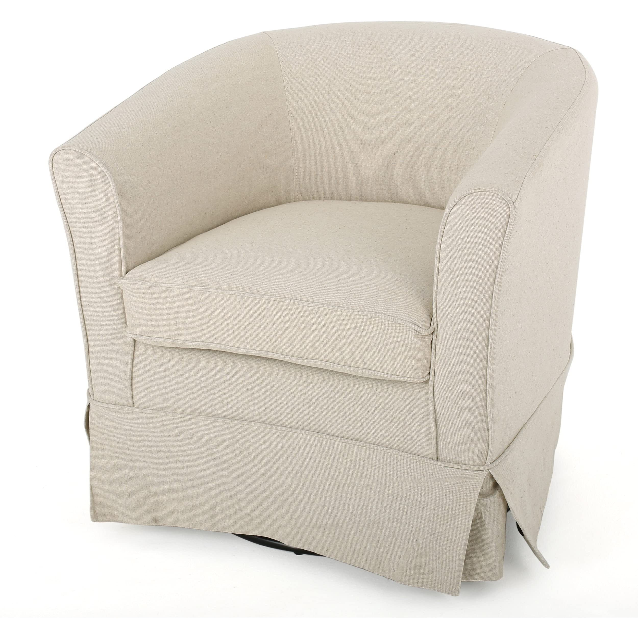 Christopher Knight Home Cecilia Swivel Chair With Loose Cover, Natural Fabric, Dimensions 28.74   D X 27.50   W X 27.17   H