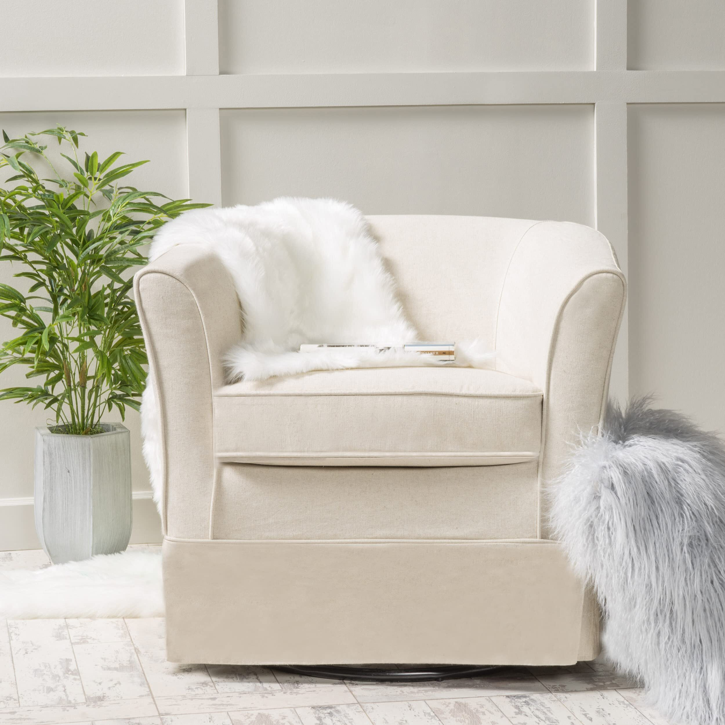 Christopher Knight Home Cecilia Swivel Chair With Loose Cover, Natural Fabric, Dimensions 28.74   D X 27.50   W X 27.17   H