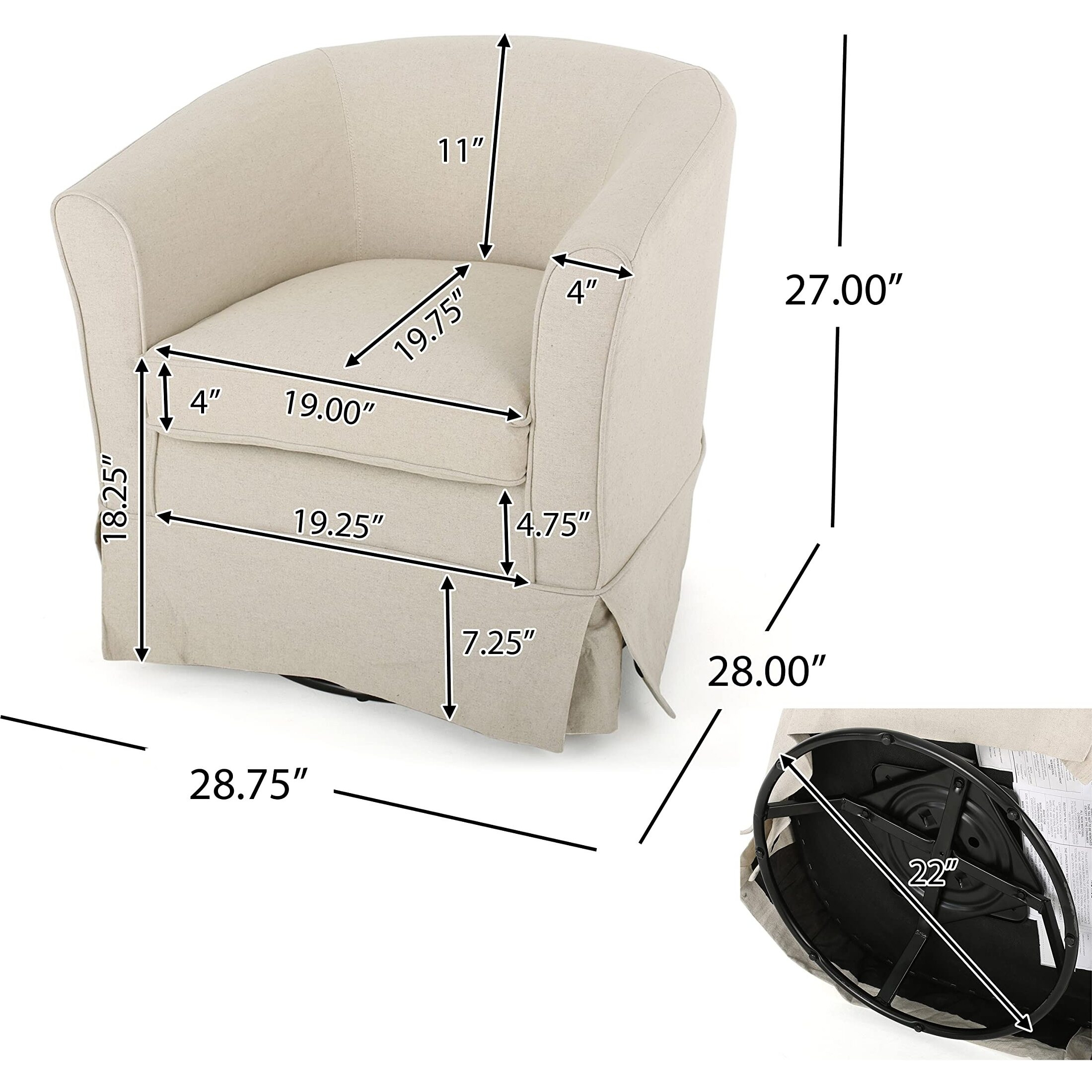 Christopher Knight Home Cecilia Swivel Chair With Loose Cover, Natural Fabric, Dimensions 28.74   D X 27.50   W X 27.17   H