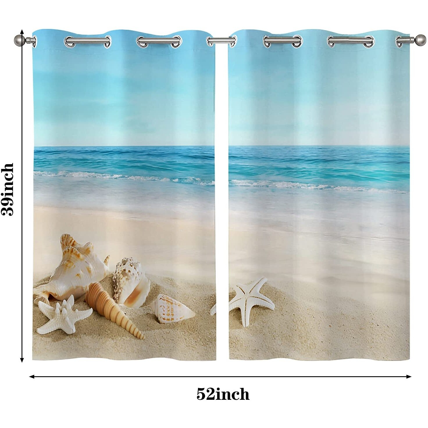 Beach Bathroom Curtains Summer Tropical Beach Starfish Seashell Kitchen Curtains Grommet Privacy Curtain Small Window Curtains For Caf  , Bath, Laundry, Living Room Bedroom 26 X 39 Inch, 2 Panels