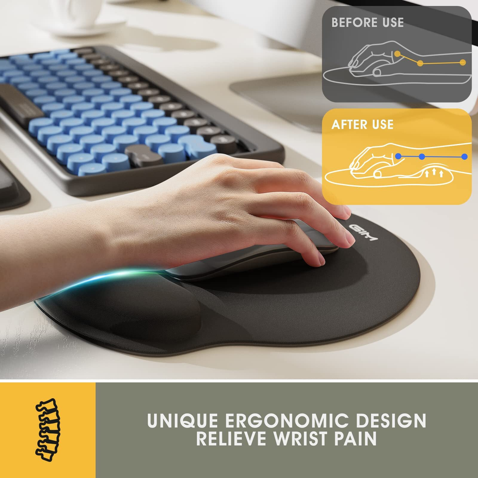 Ergonomic Keyboard Wrist Rest And Mouse Pad With Wrist Support, Samit Memory Foam Mouse Cushion Anti-Slip Computer Wrist Rest Pad For Comfortable Typing Wrist Pain Relief (Keyboard Wrist Rest)