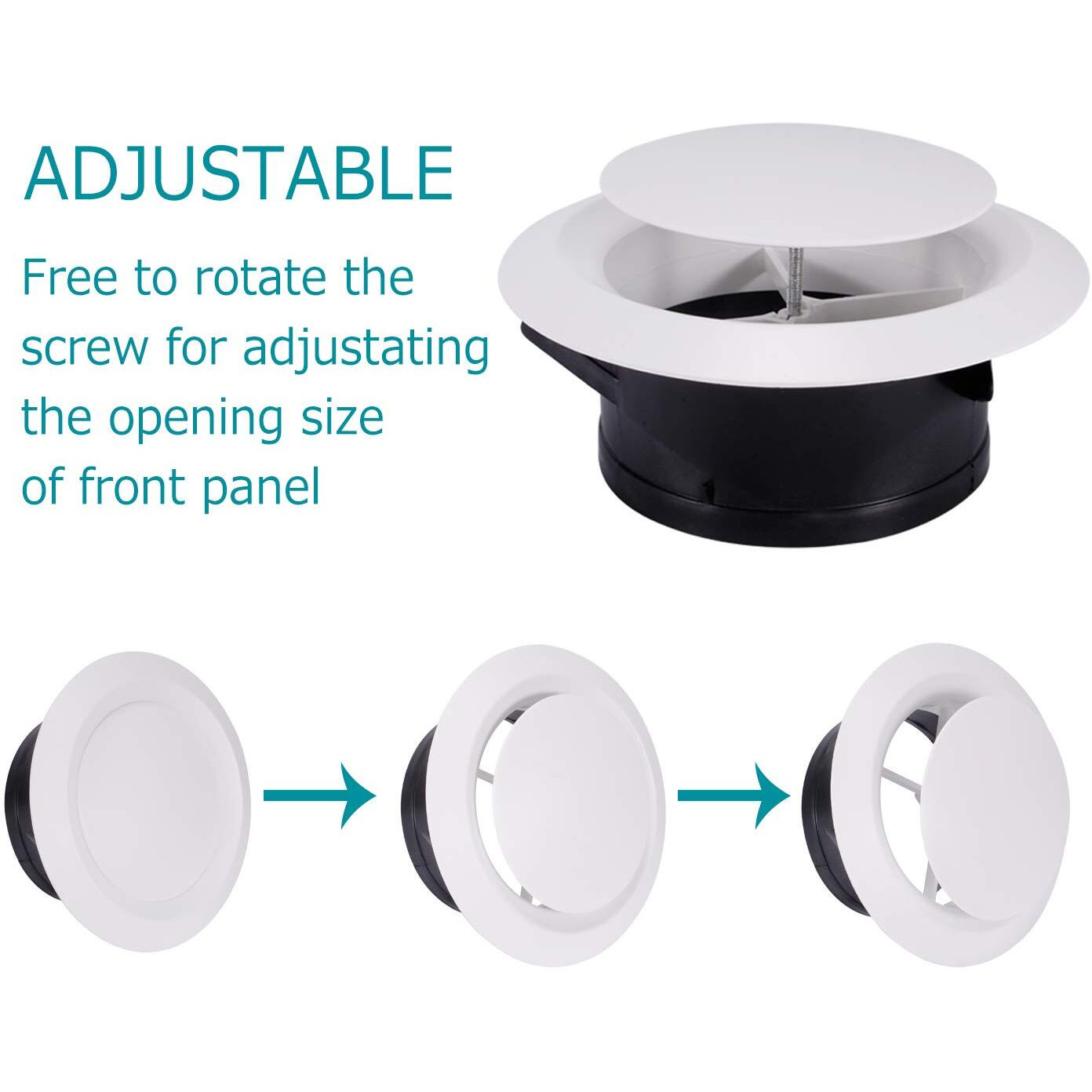 Hg Power 6 Inch Soffit Vent, Adjustable Air Vent Cover, Abs Round Ceiling Vent Covers For Living Room, Attic, Bathroom, Kitchen, Ventilation Use, White - Opening Size 5.66""