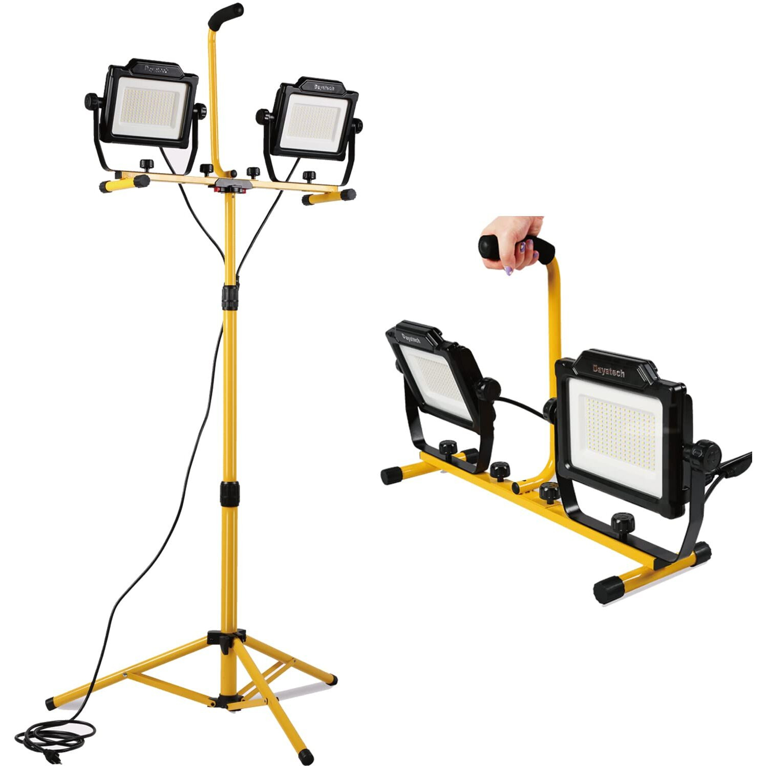 Dayatech 180W 20000 Lumen Dual-Head Led Work Light With Metal Telescopic Tripod Stand,10 Ft Power Cord