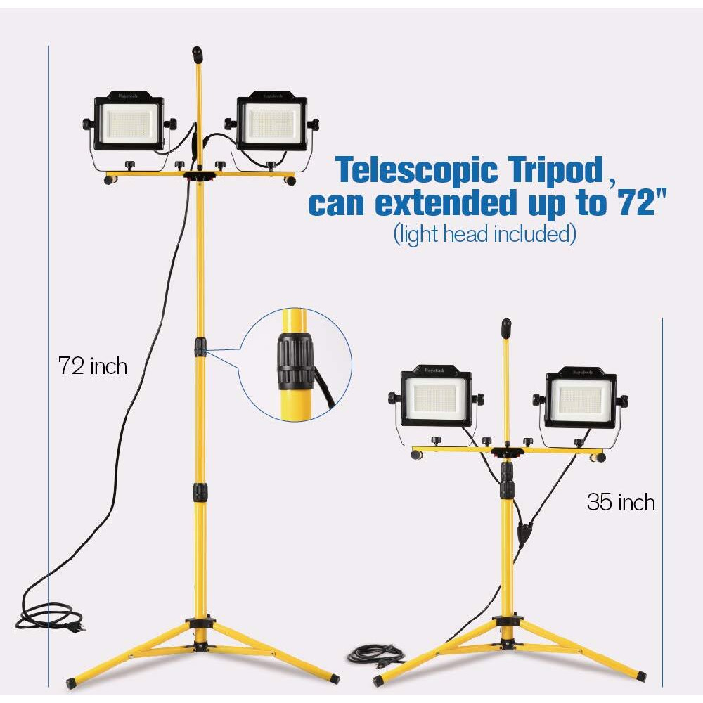 Dayatech 180W 20000 Lumen Dual-Head Led Work Light With Metal Telescopic Tripod Stand,10 Ft Power Cord
