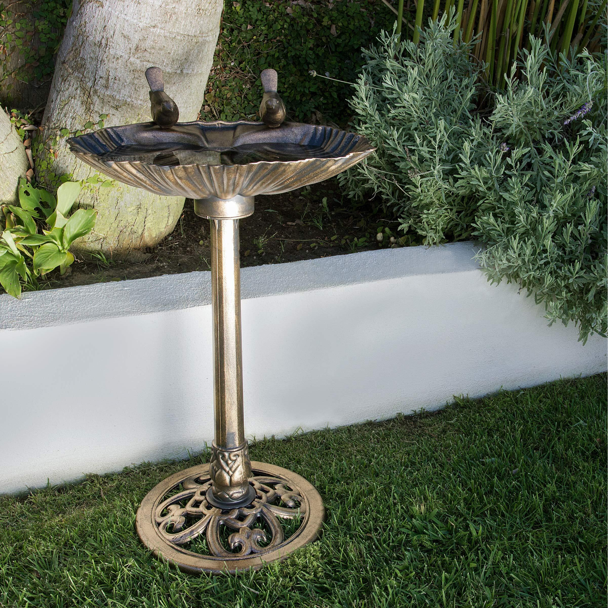 Alpine Corporation 31"" Tall Outdoor Vintage Birdbath With Bird Figurines Yard Statue