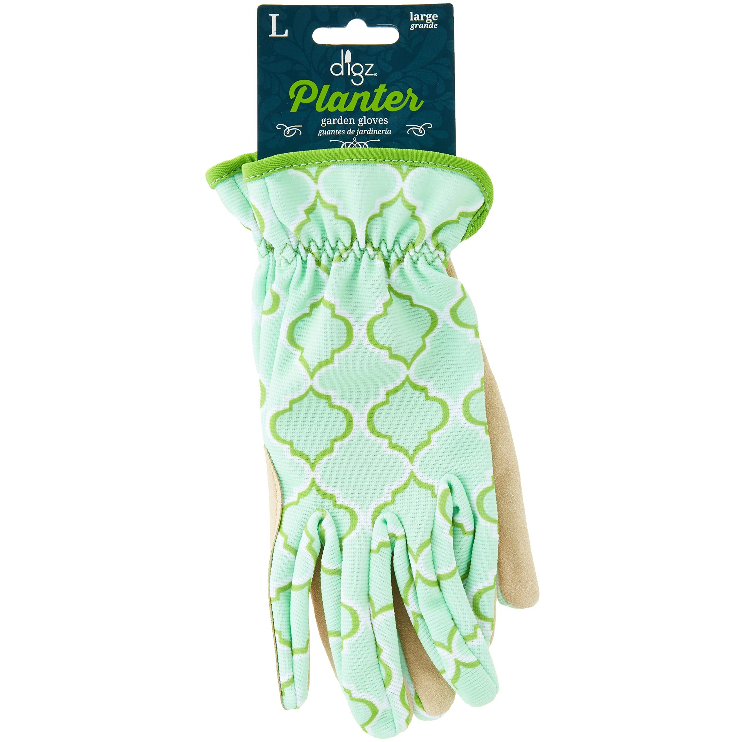 Digz Planter Pro Women's Gardening Gloves And Work Gloves With Touch Screen Compatible Fingertips, Geometric Pattern, Medium,Beige