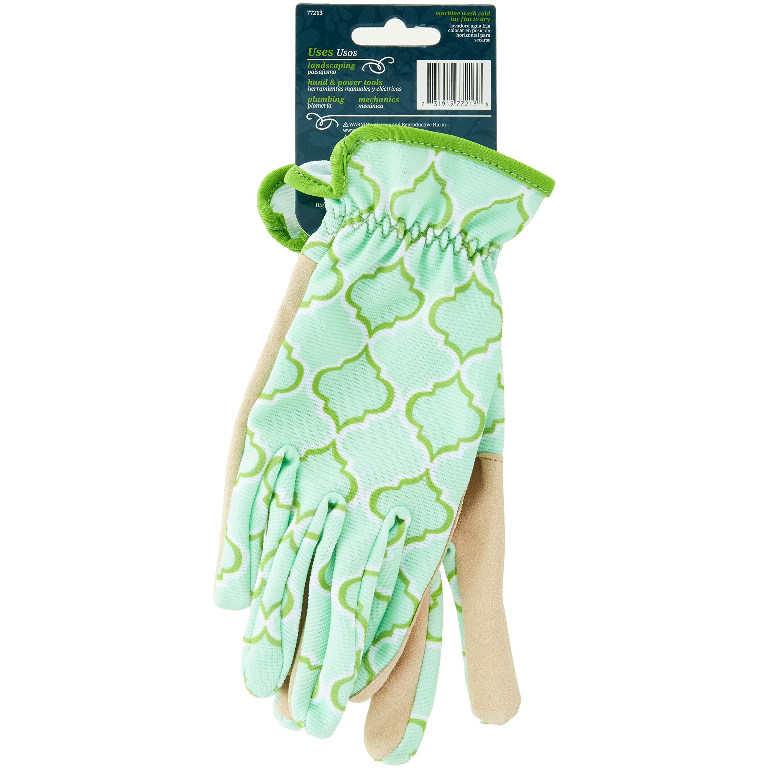 Digz Planter Pro Women's Gardening Gloves And Work Gloves With Touch Screen Compatible Fingertips, Geometric Pattern, Medium,Beige