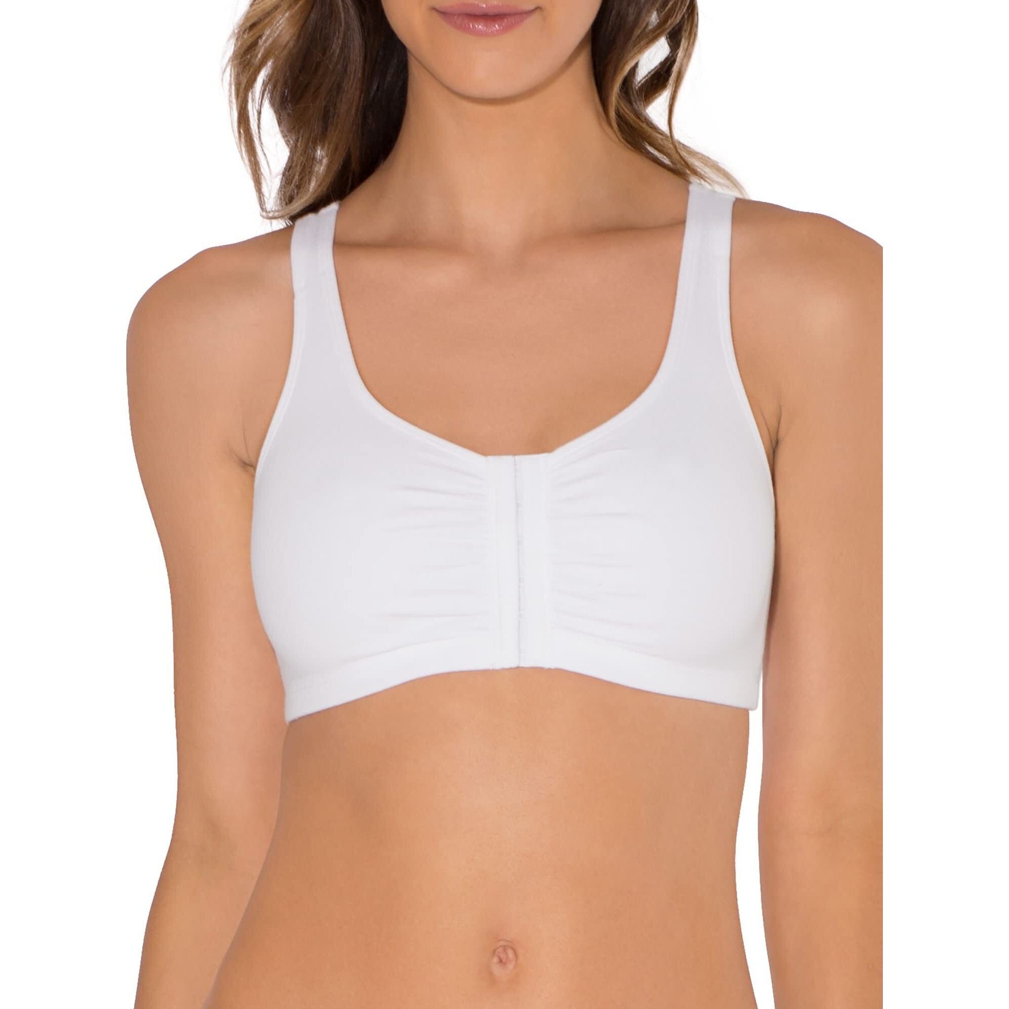 Fruit Of The Loom Womens Front Closure Cotton Sports Bra, Black/White/Heather Grey 3-Pack, 36 Us