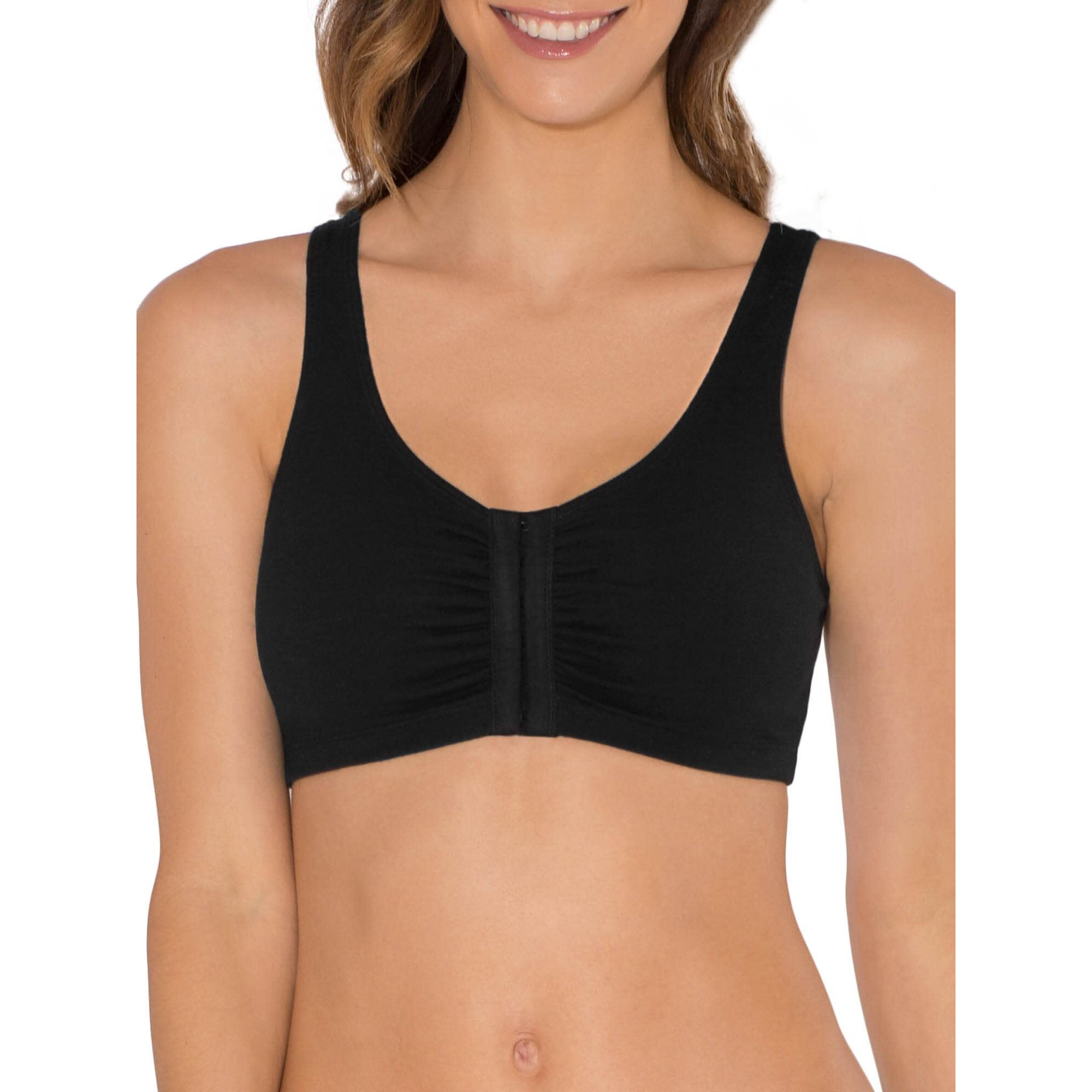 Fruit Of The Loom Womens Front Closure Cotton Sports Bra, Black/White/Heather Grey 3-Pack, 36 Us
