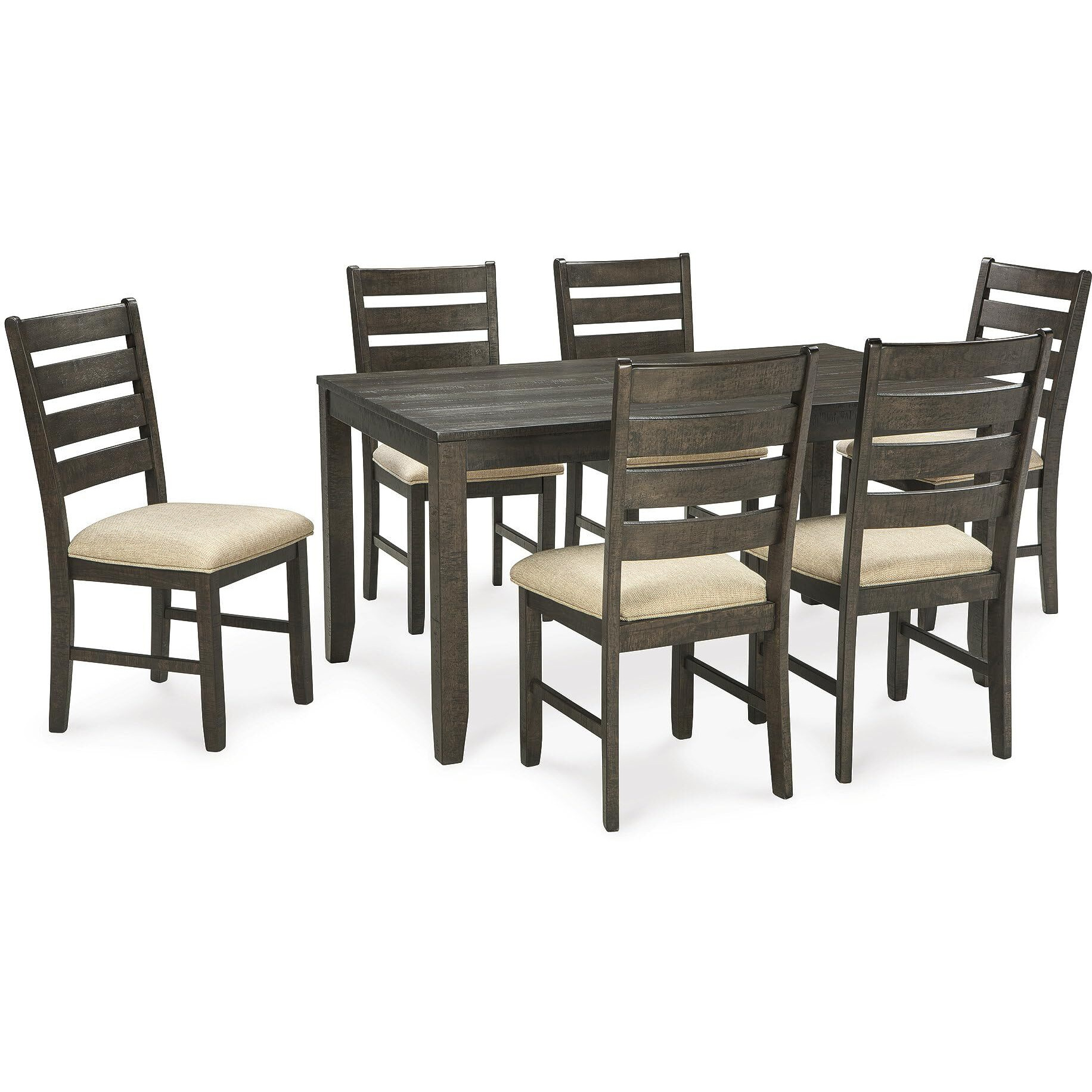 Signature Design By Ashley Rokane 20"" Dining Room Table Set With 6 Upholstered Chairs, Brown