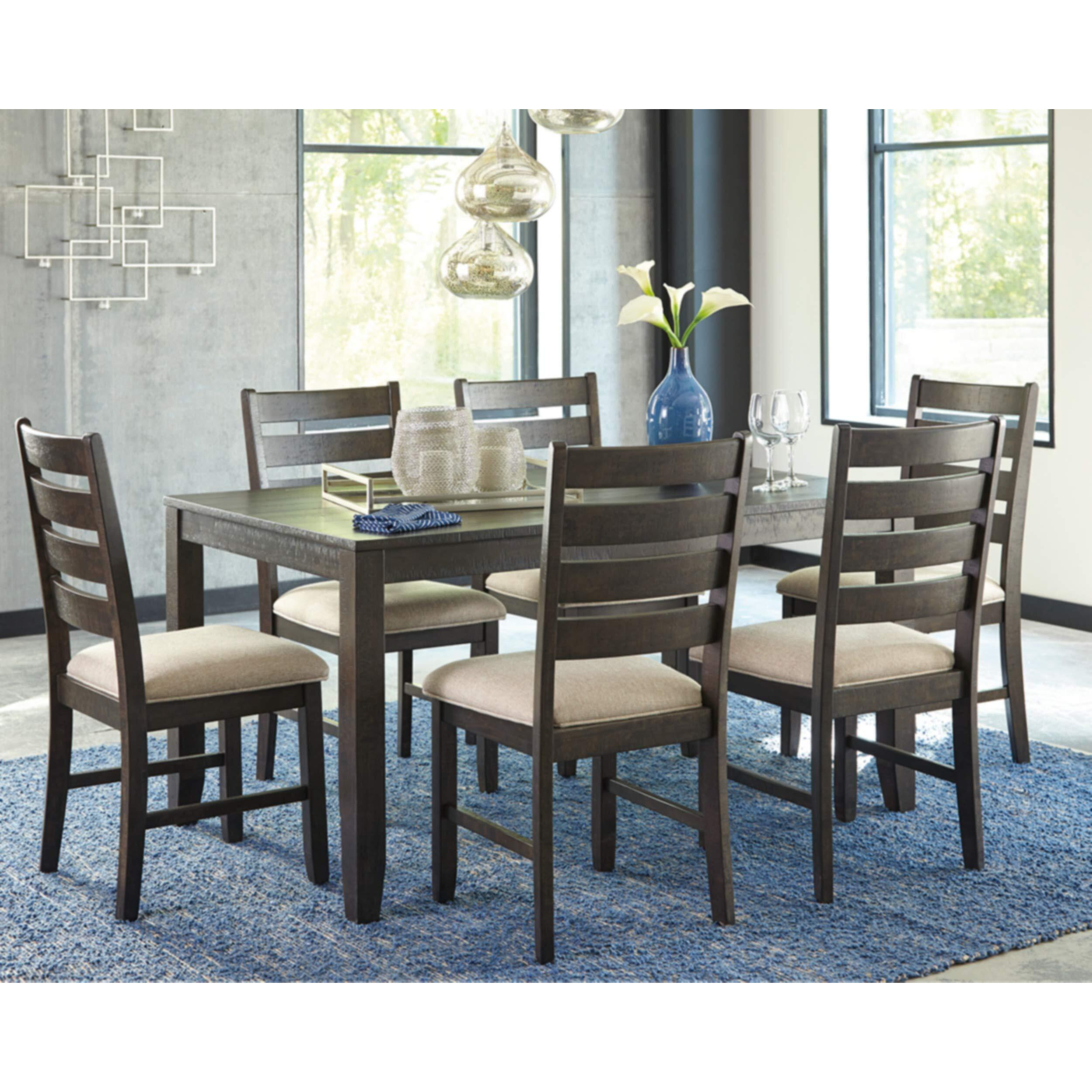 Signature Design By Ashley Rokane 20"" Dining Room Table Set With 6 Upholstered Chairs, Brown