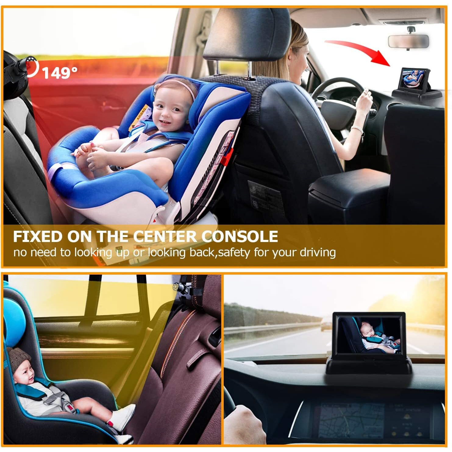 Itomoro Baby Car Mirror, View Infant In Rear Facing Seat With Wide Crystal Clear View,360 Rotation Plug And Play Easy Install Baby Car Monitor 1080P