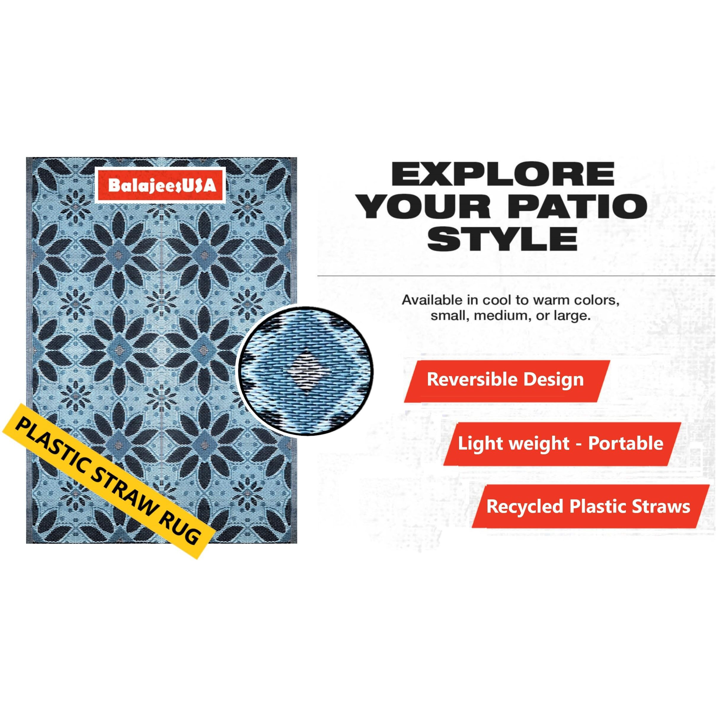 Balajeesusa Outdoor Rug - 6X9, Sky Blue, Grey, Reversible Recycled Plastic Straw Rug Waterproof Outdoor Patio Rugs Clearance Large Rv Camper Mats 331