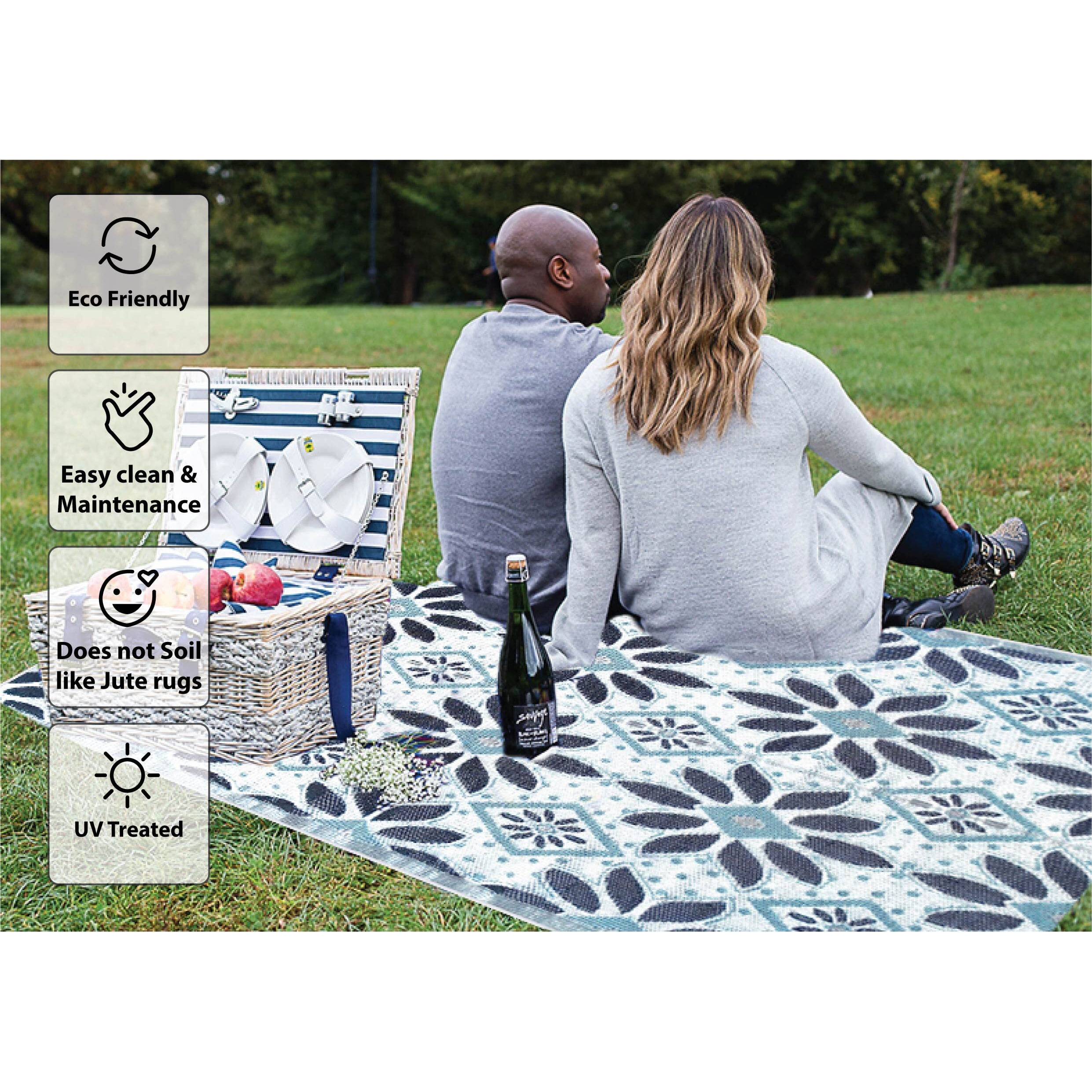 Balajeesusa Outdoor Rug - 6X9, Sky Blue, Grey, Reversible Recycled Plastic Straw Rug Waterproof Outdoor Patio Rugs Clearance Large Rv Camper Mats 331
