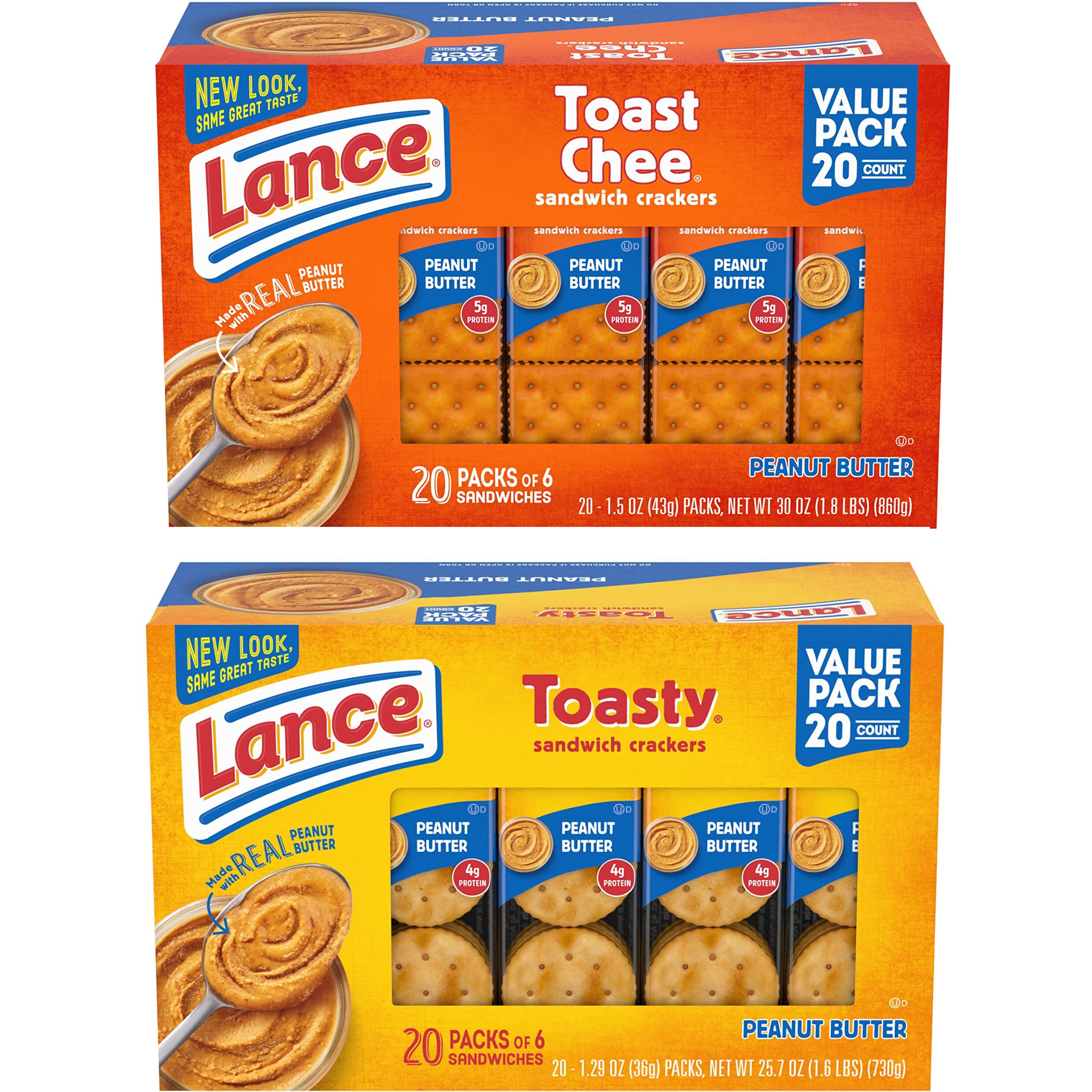 Lance Sandwich Crackers, Toasty And Toastchee Peanut Butter, 40 Ct (Pack Of 2)