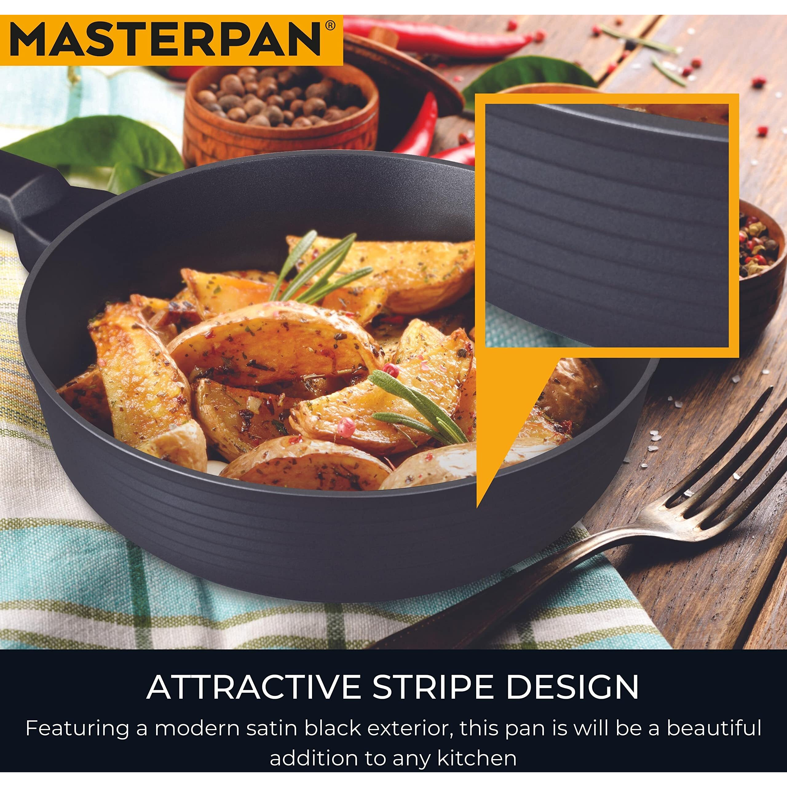 Masterpan Multi Skillet Non-Stick Cast Aluminum Fry Pan, Non-Stick Frying Pan Omelette Pan, 11"", Black, Designer Series,