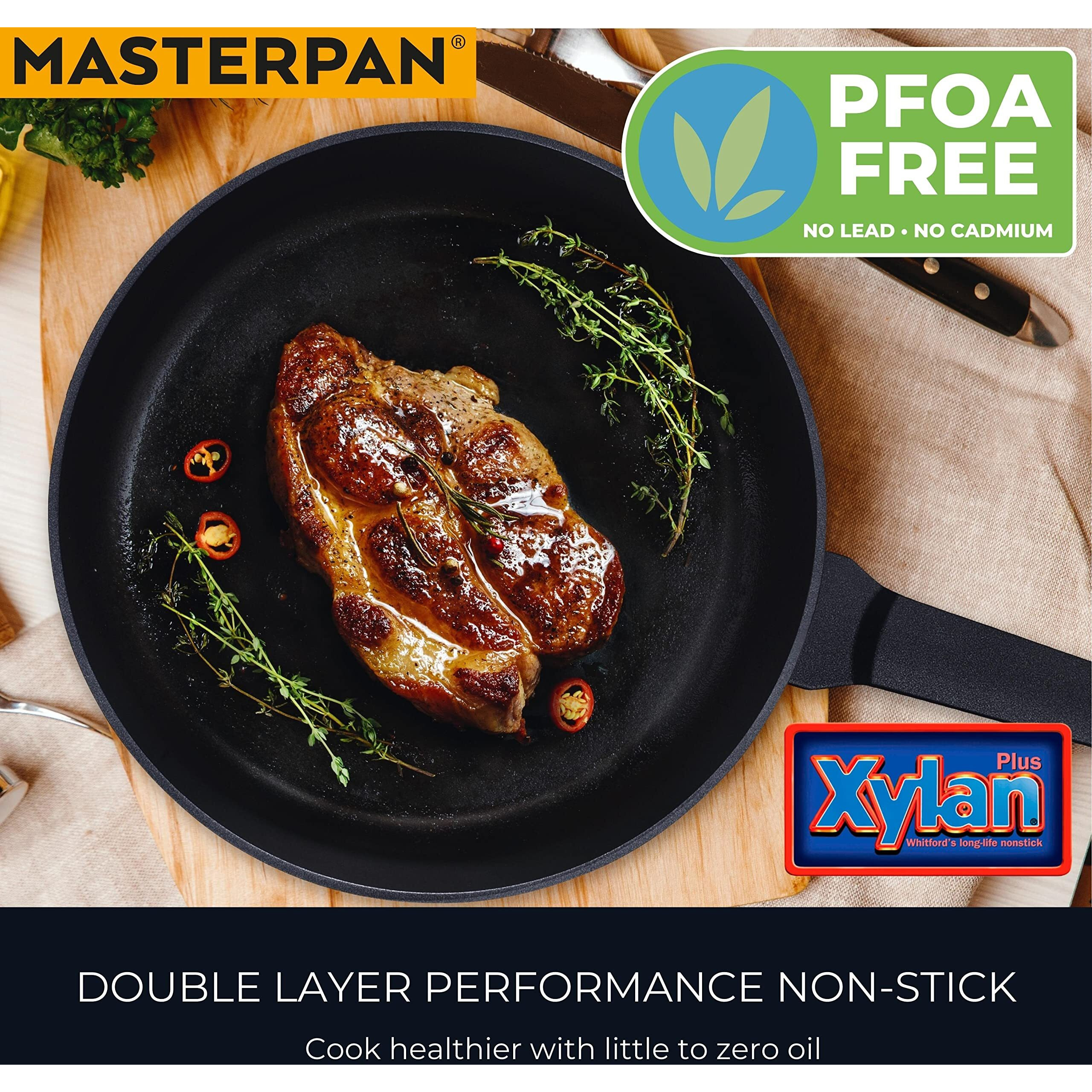 Masterpan Multi Skillet Non-Stick Cast Aluminum Fry Pan, Non-Stick Frying Pan Omelette Pan, 11"", Black, Designer Series,