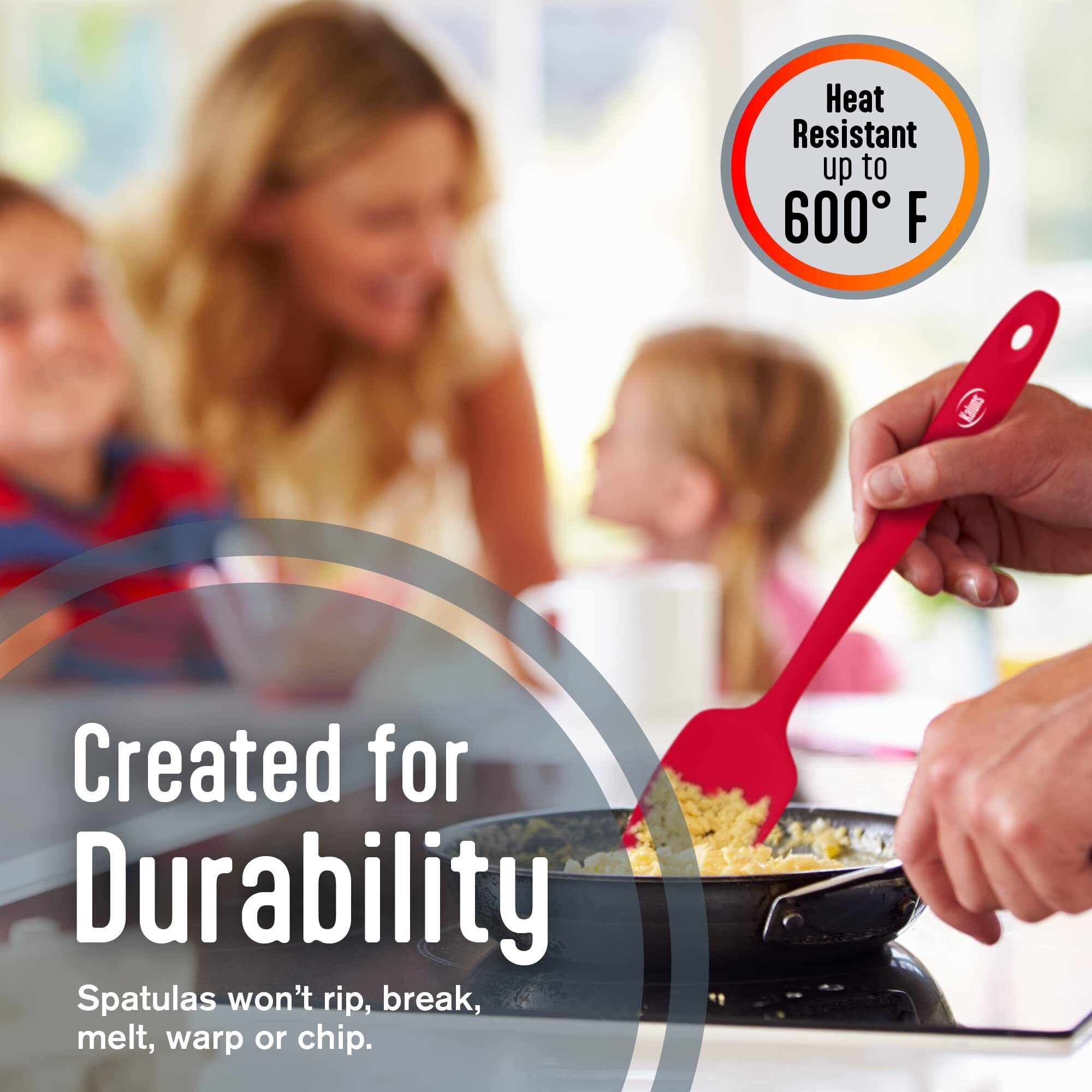 Kaluns Silicone Spatula Set, 4 Rubber Spatulas 600F Heat Resistant, Nonstick Seamless Design With Stainless Steel Core, Dishwasher Safe, Bpa Free, Bonus Tongs Included