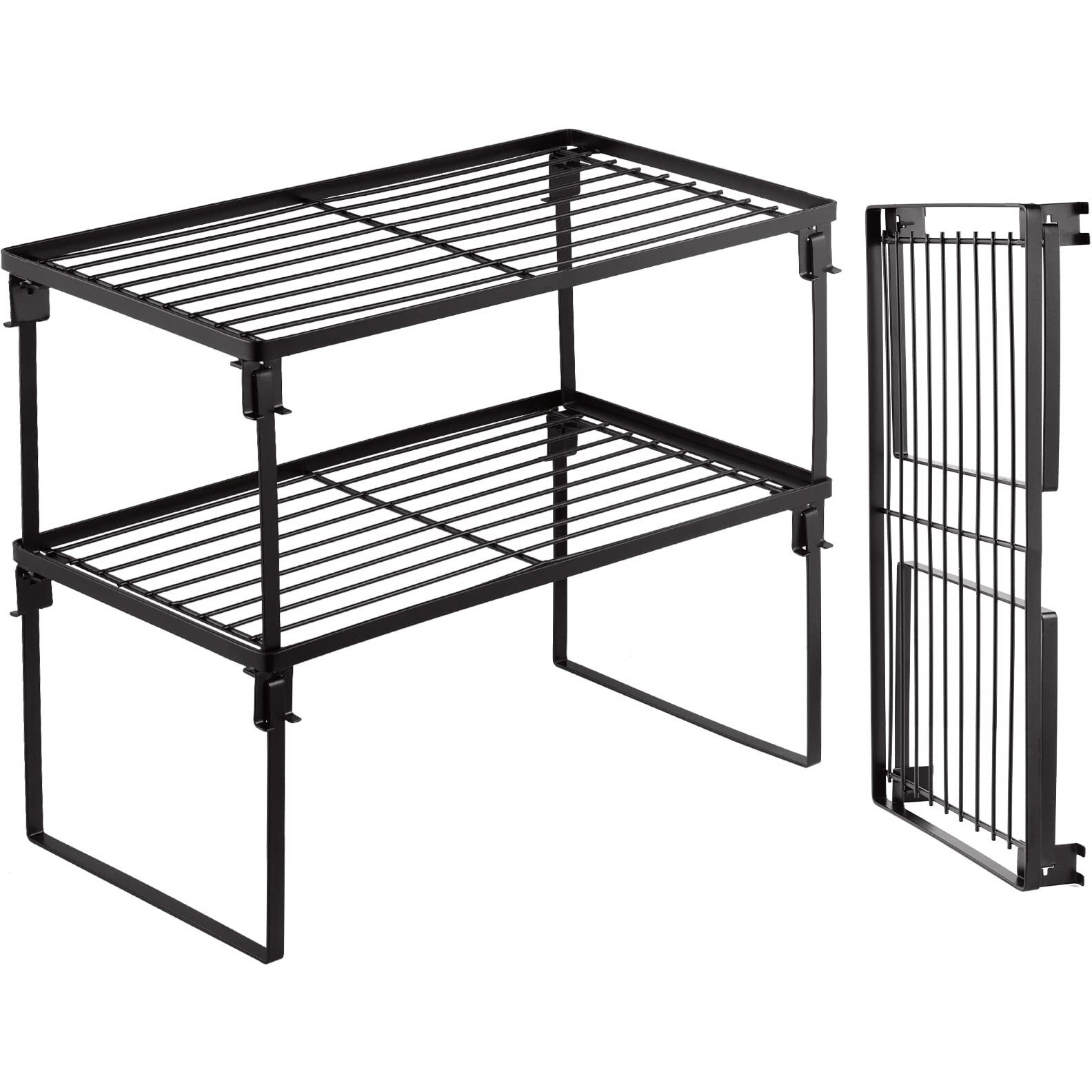 Tomorotec [2 Pack] Stackable Kitchen Storage Shelf Rack, Foldable Spice Rack Cabinet Organization Storage Shelves, Kitchen Shelves, Kitchen Counter & Cabinet Shelf Organizer,