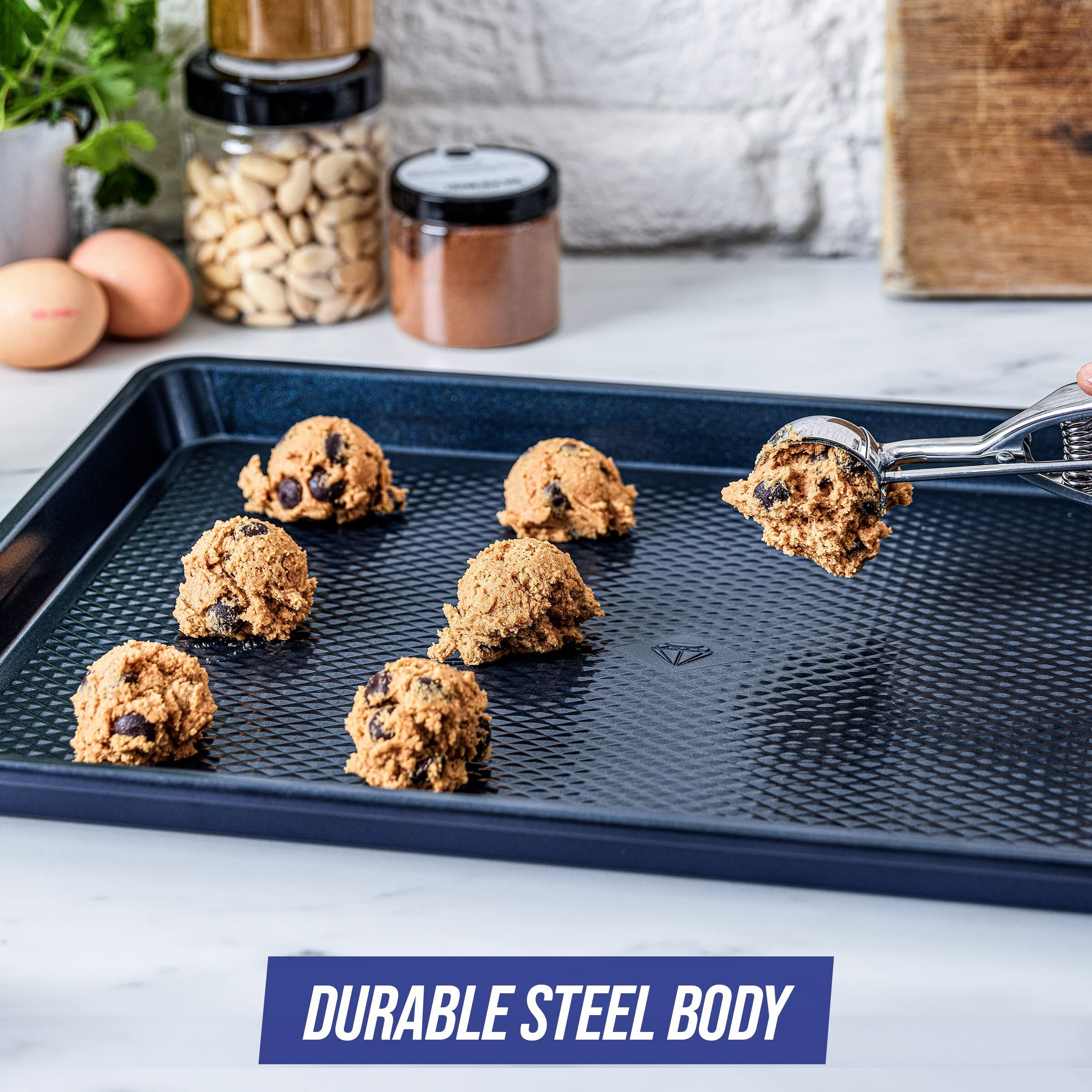 Blue Diamond Half Cookie Sheet, Diamond Infused Ceramic Nonstick Baking Pan, Pfas & Pfoa-Free Bakeware, Dishwasher & Freezer Safe, Durable Oven Tray, Easy Release, Even Heating, Blu