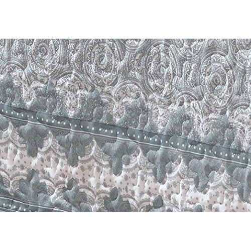Linen Plus Full/Queen 3Pc Over Size Quilted Bedspread Floral Medallion Turquoise Teal Aqua Coastal Plain/Gray Green New