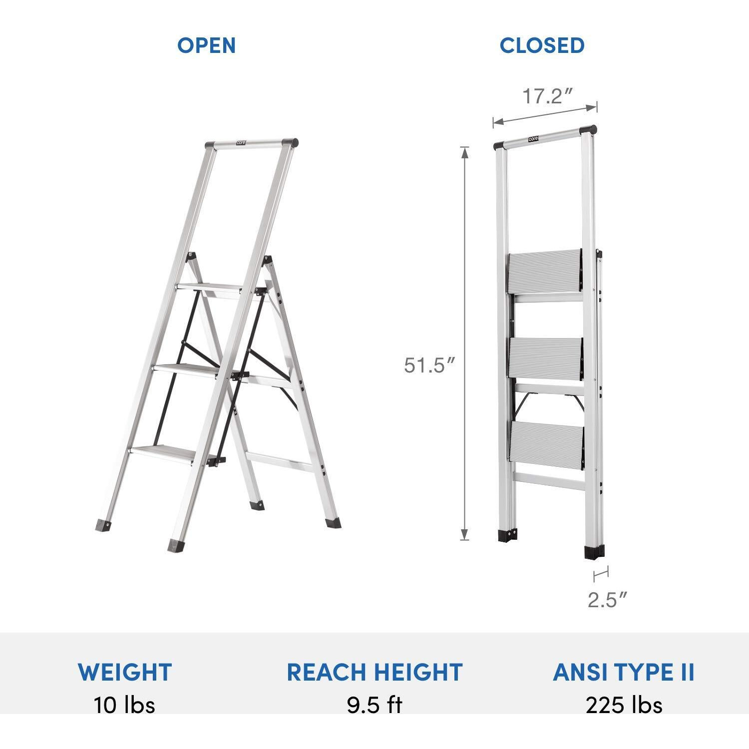 Xtend & Climb Sl3Hlight Slimline 3 Step Ladder, Aluminum