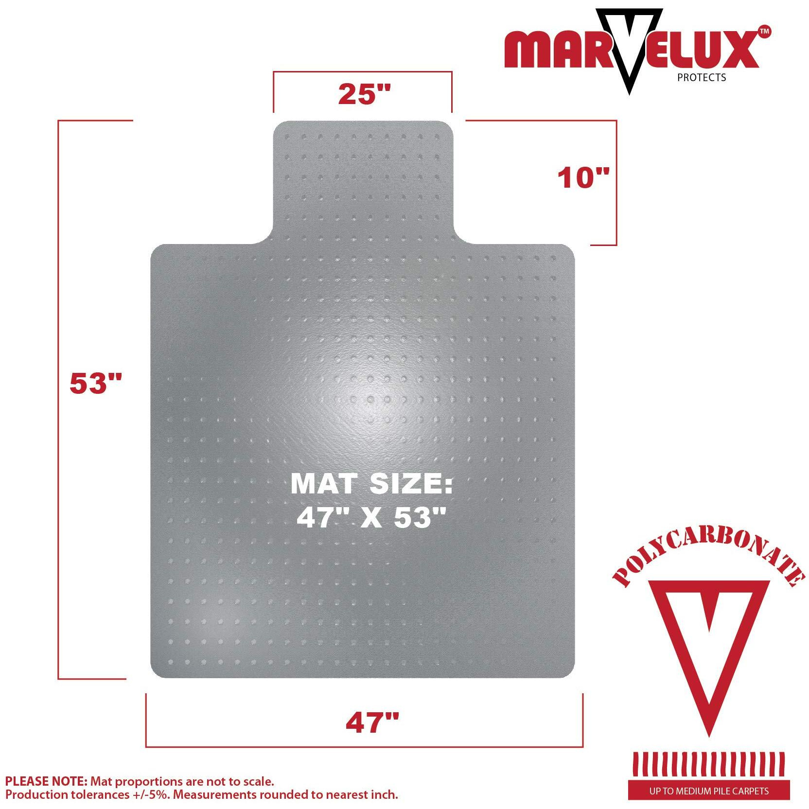 Marvelux 47"" X 53"" Heavy Duty Polycarbonate Office Chair Mat With Lip For Carpets | Transparent Carpet Protector For Low, Standard And Medium Pile Carpeted Floors | Multiple Sizes